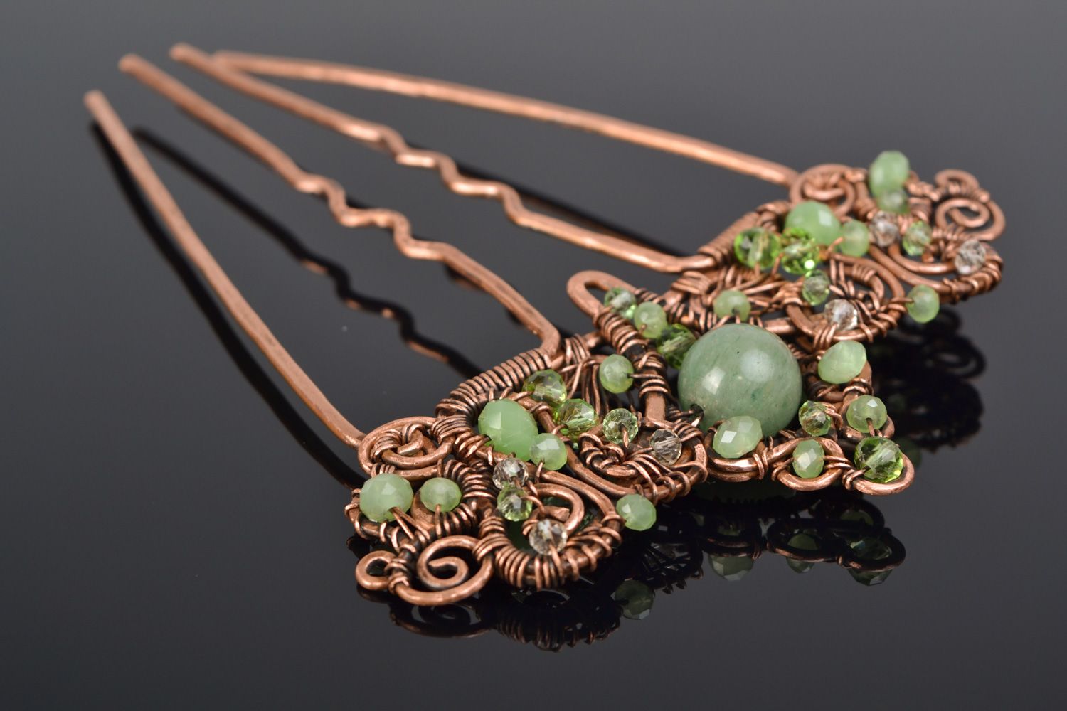 Copper hair pin with nephrite photo 1