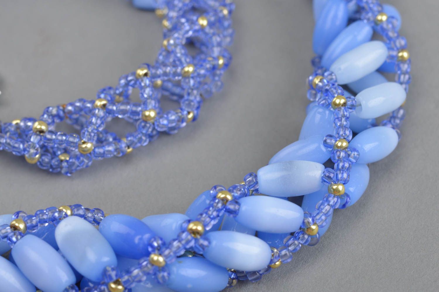 Glasperlen Collier mit Katzenauge in Blau Designer Damen Halskette handmade foto 5