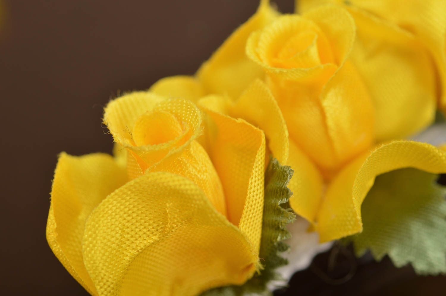 Pince à cheveux jaune fleurs de roses en tissu original belle faite main photo 4