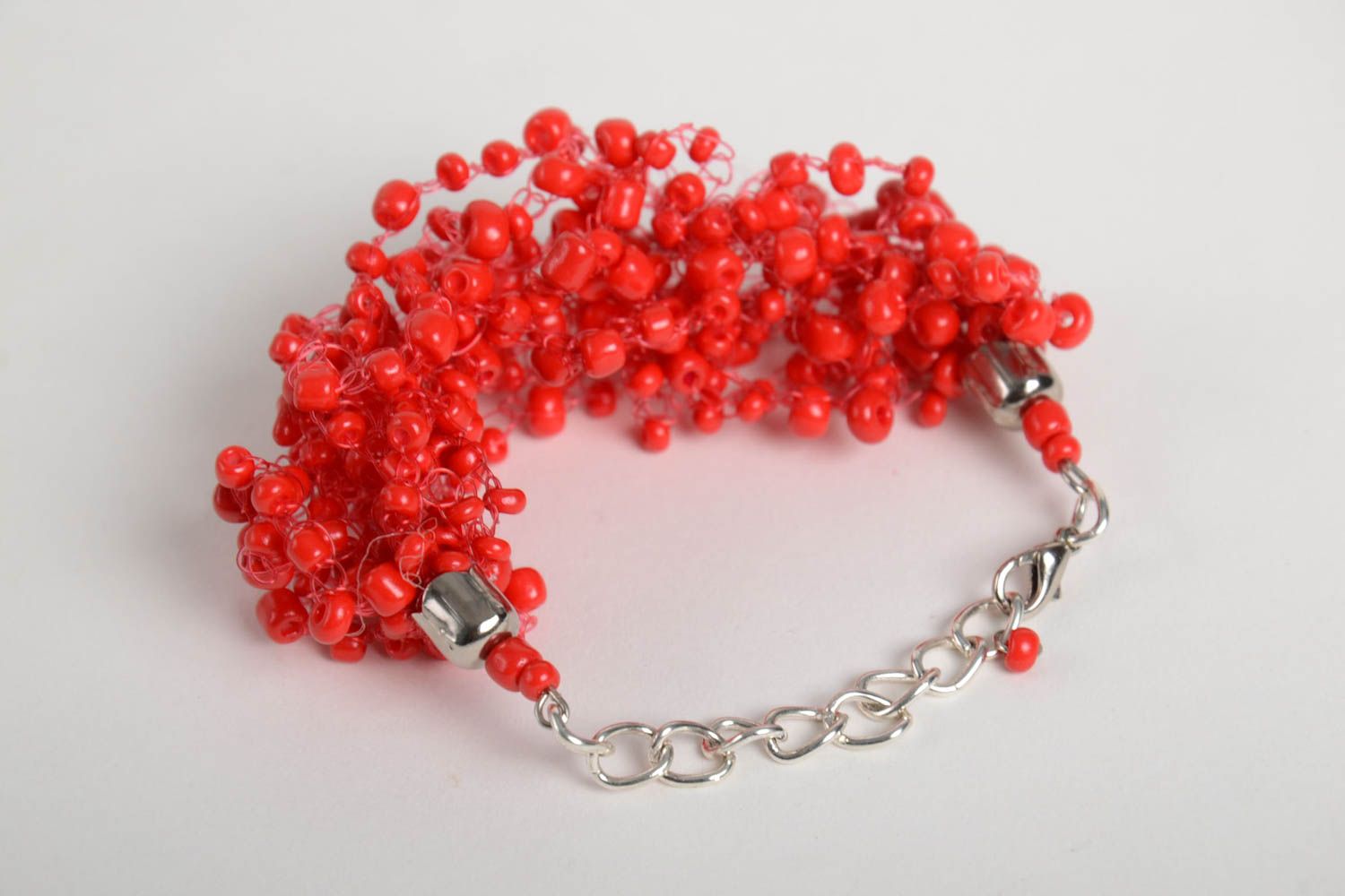 Handmade red beaded bracelet unusual elegant bracelet openwork bracelet photo 3