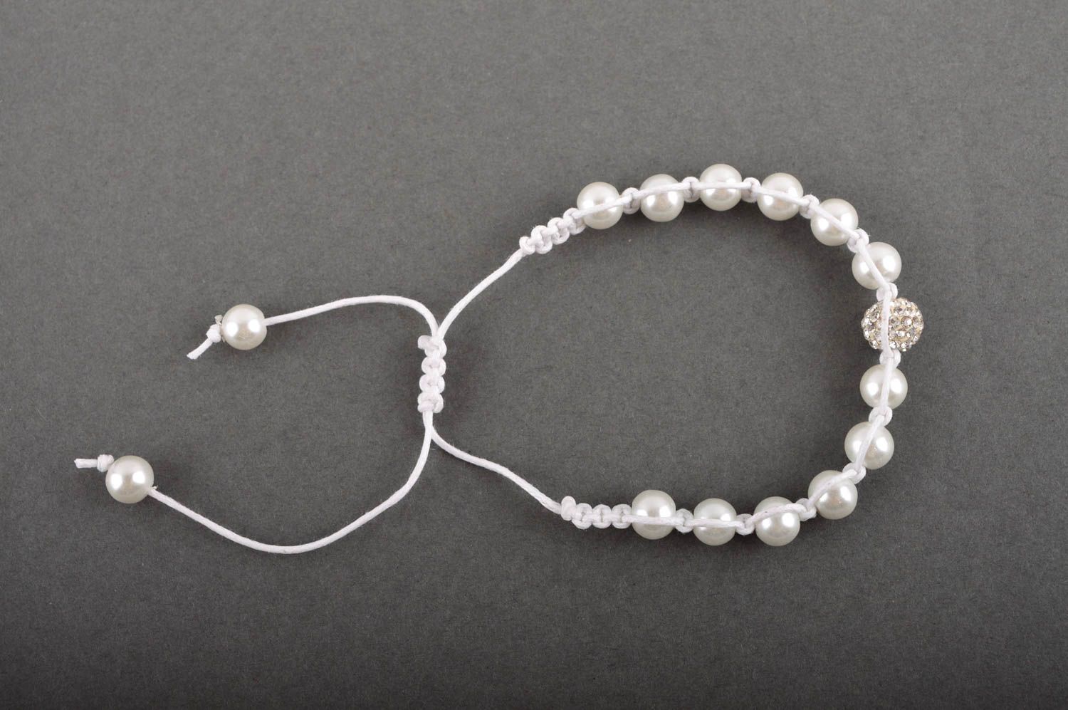 White rope cord bracelet with large white beads for girls photo 2