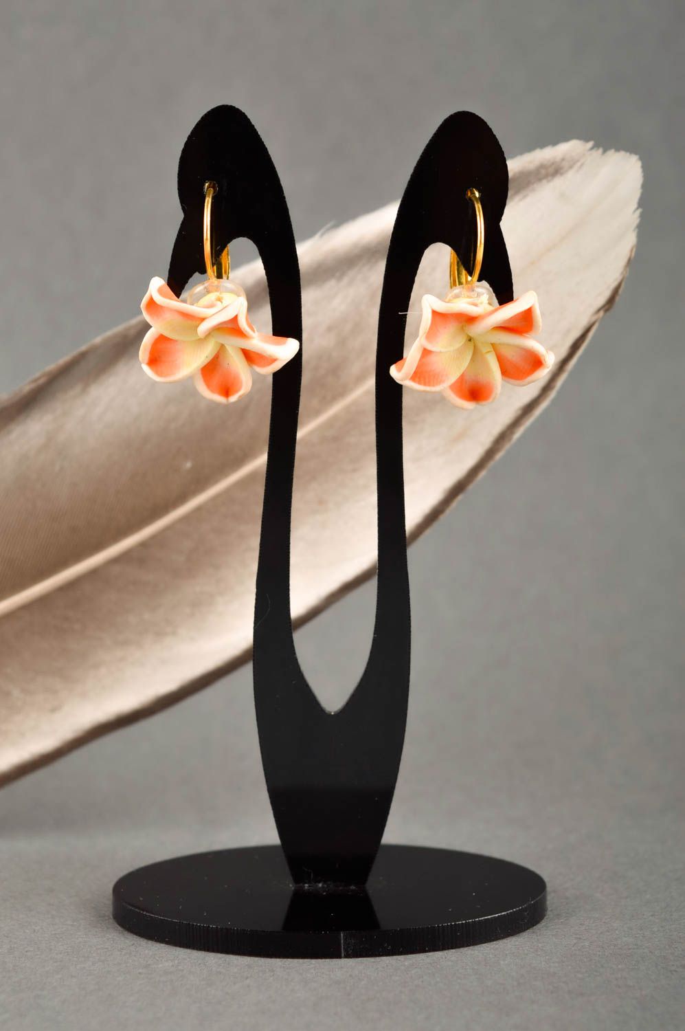 Blumen Ohrringe handmade Designer Schmuck Accessoire für Frauen orange Lilien foto 1