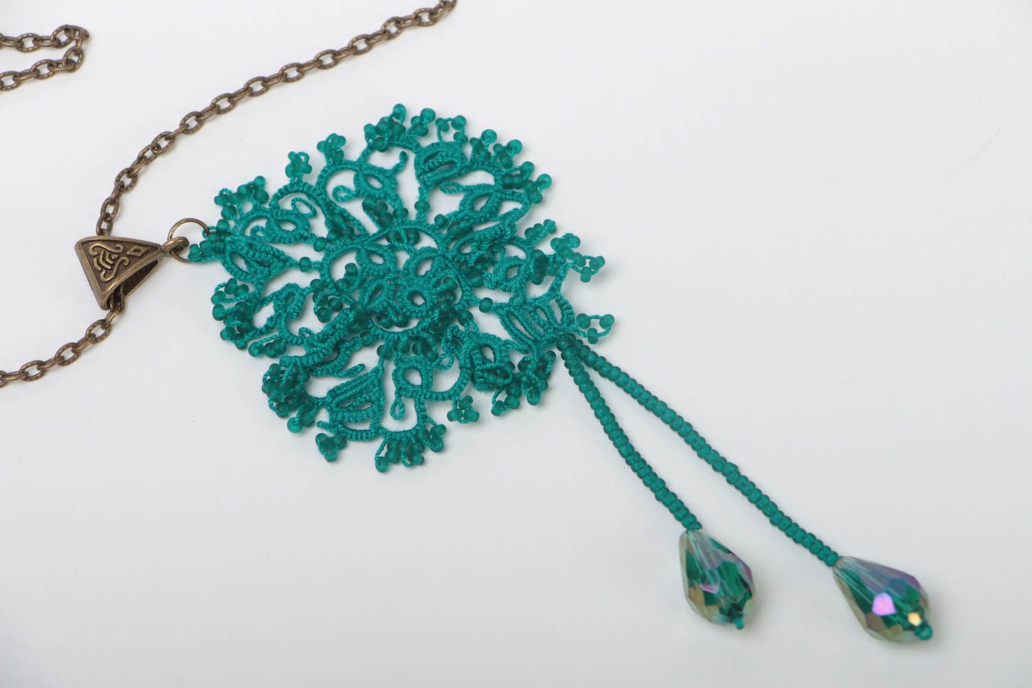 Openwork handmade necklace cotton cute accessory textile unusual jewelry photo 3