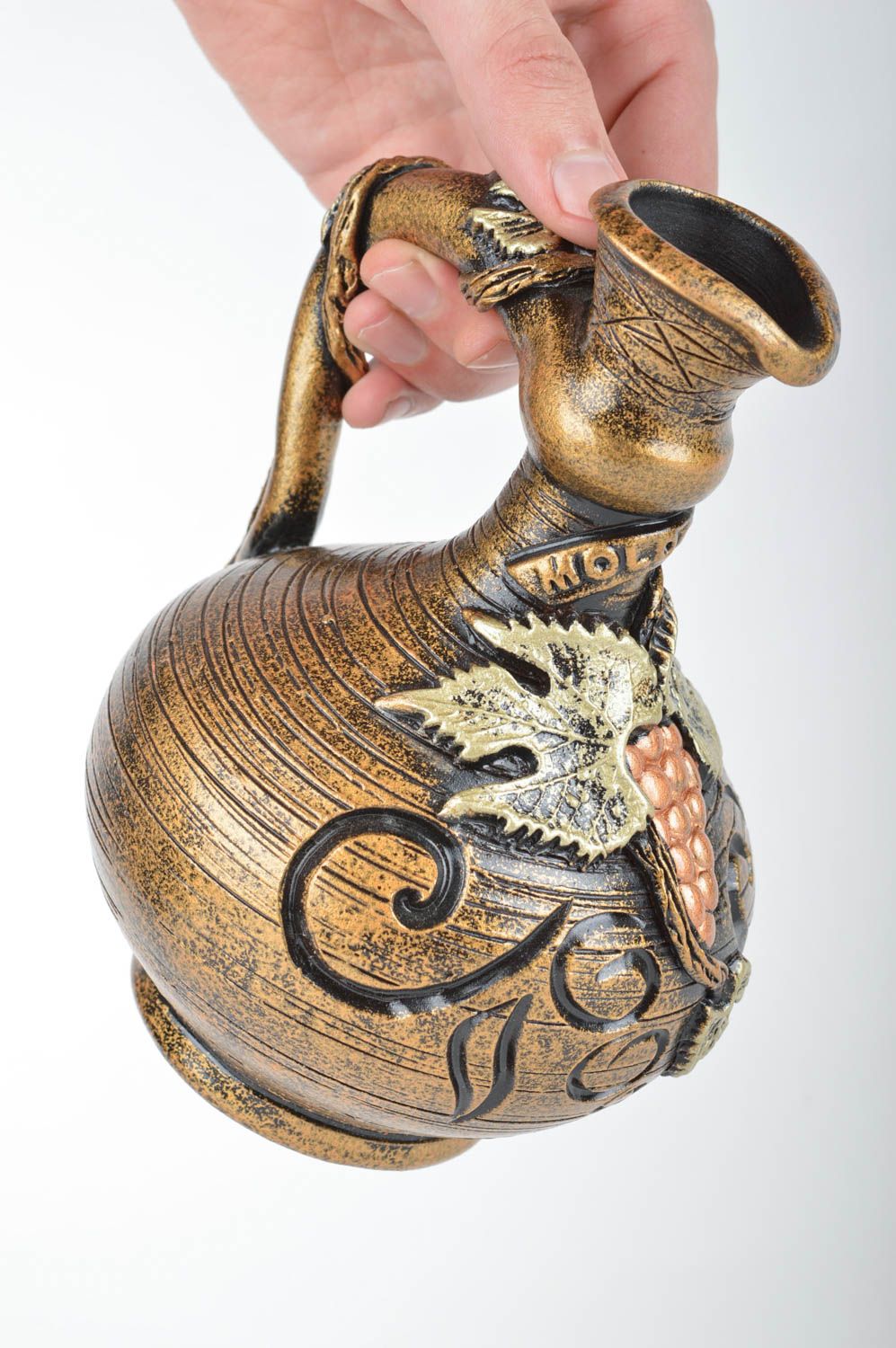 Belle cruche céramique avec anse 40 cl faite main avec peinture vaisselle décor photo 3