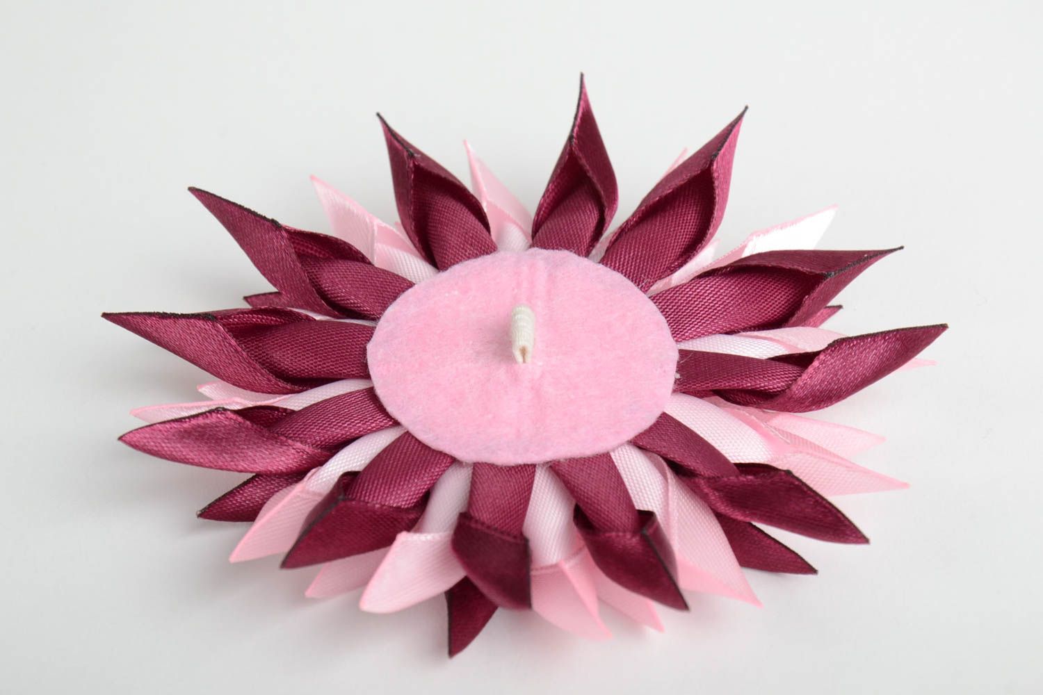 Hair accessory craft supply pink and purple satin ribbon kanzashi flower  photo 3