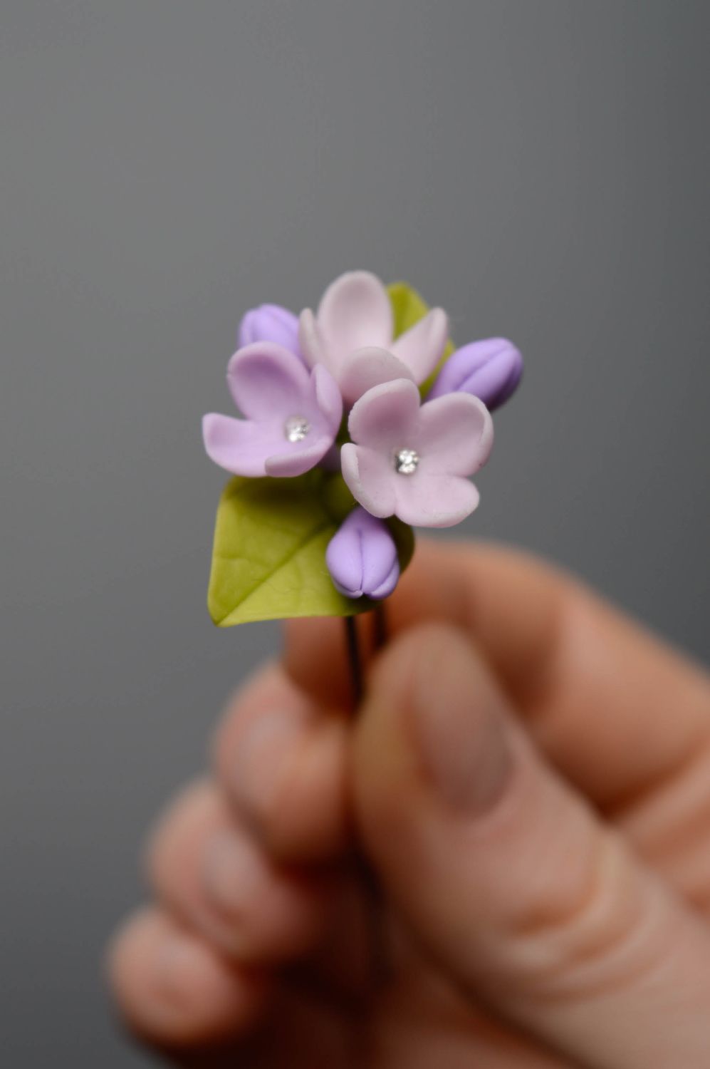 Cold porcelain hairpin Lilac photo 4