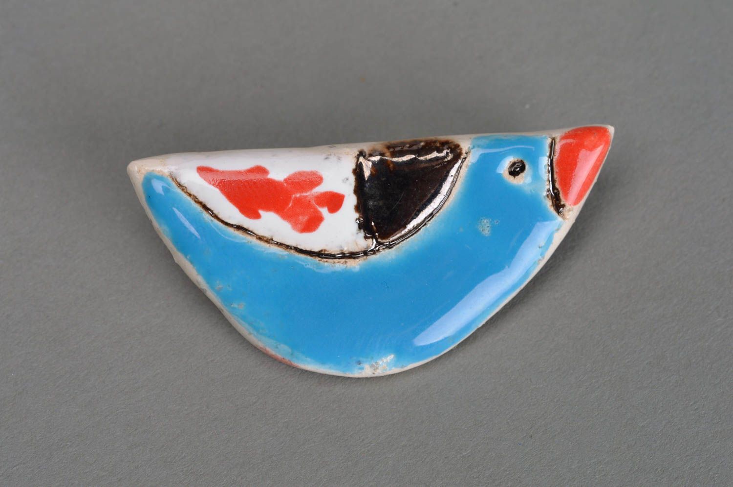 Broche en argile avec épingle métallique faite main oiseau bleu de créateur photo 1