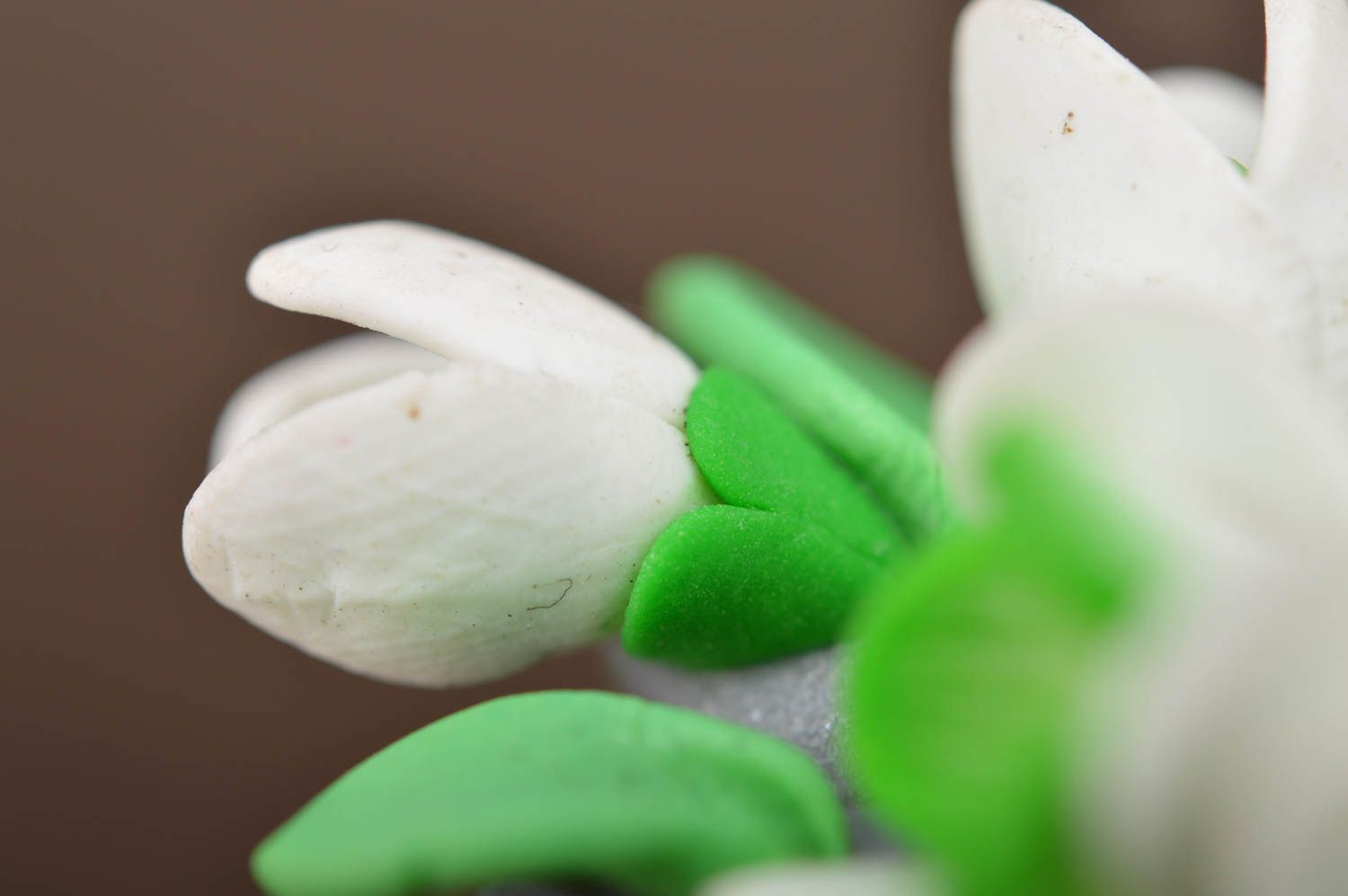 Beautiful homemade designer polymer clay flower brooch Snowdrops photo 5