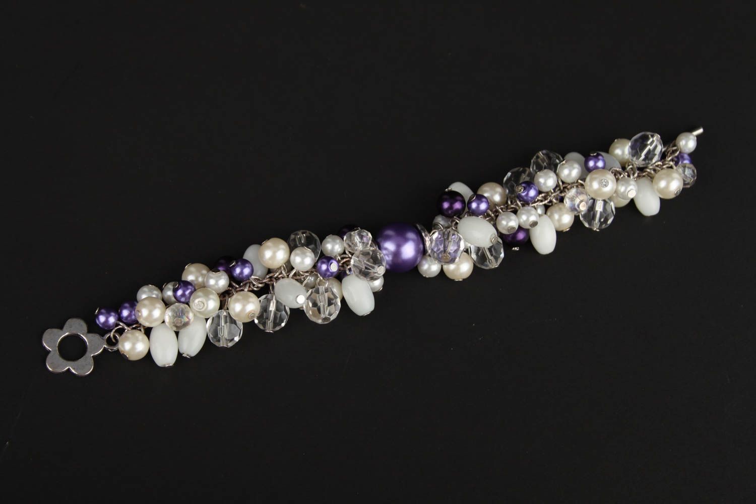 Charm chain beaded white and purple girls bracelet photo 4