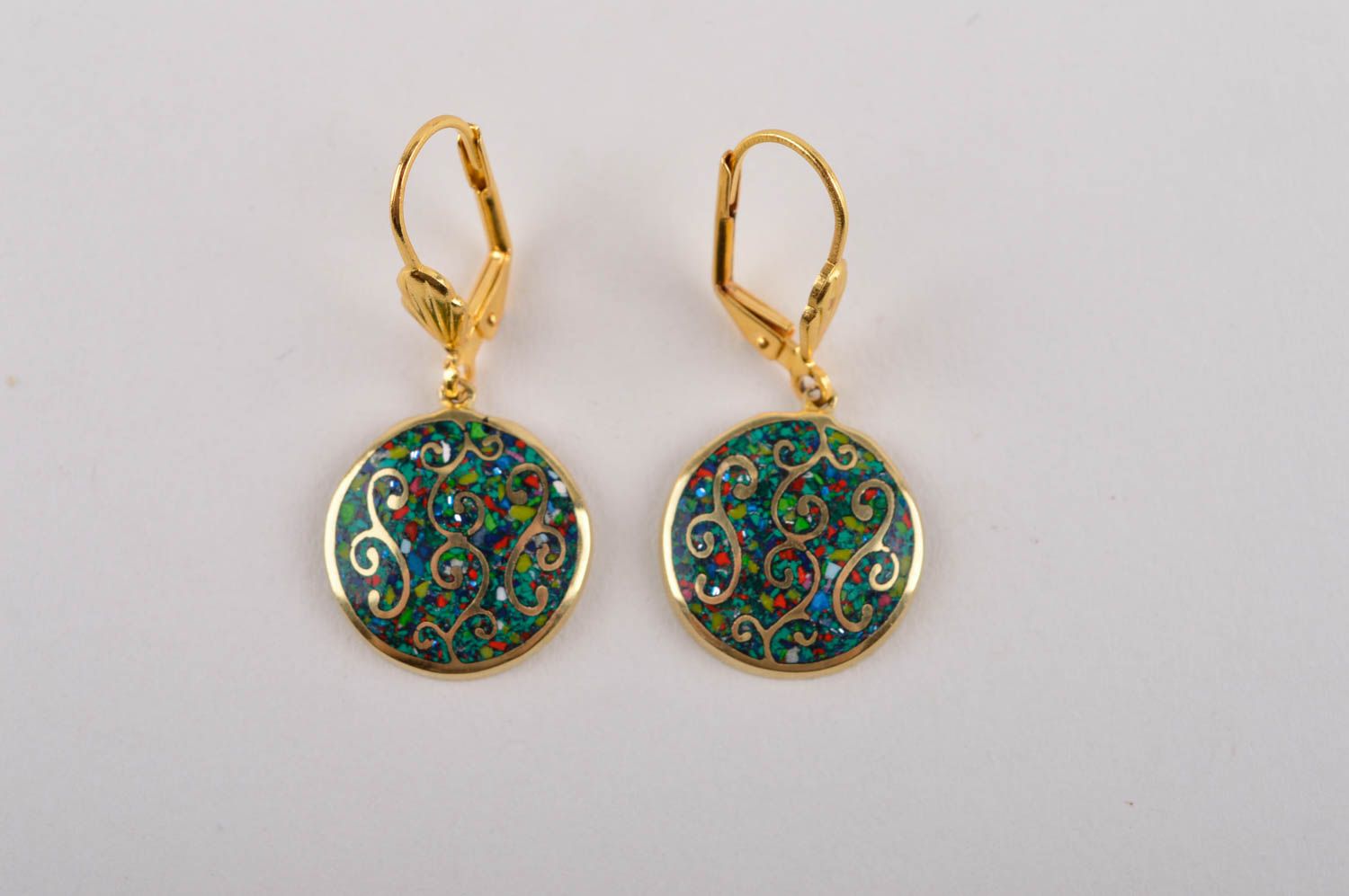 Handmade metal earrings with natural stones brass earrings fashion bijouterie photo 3