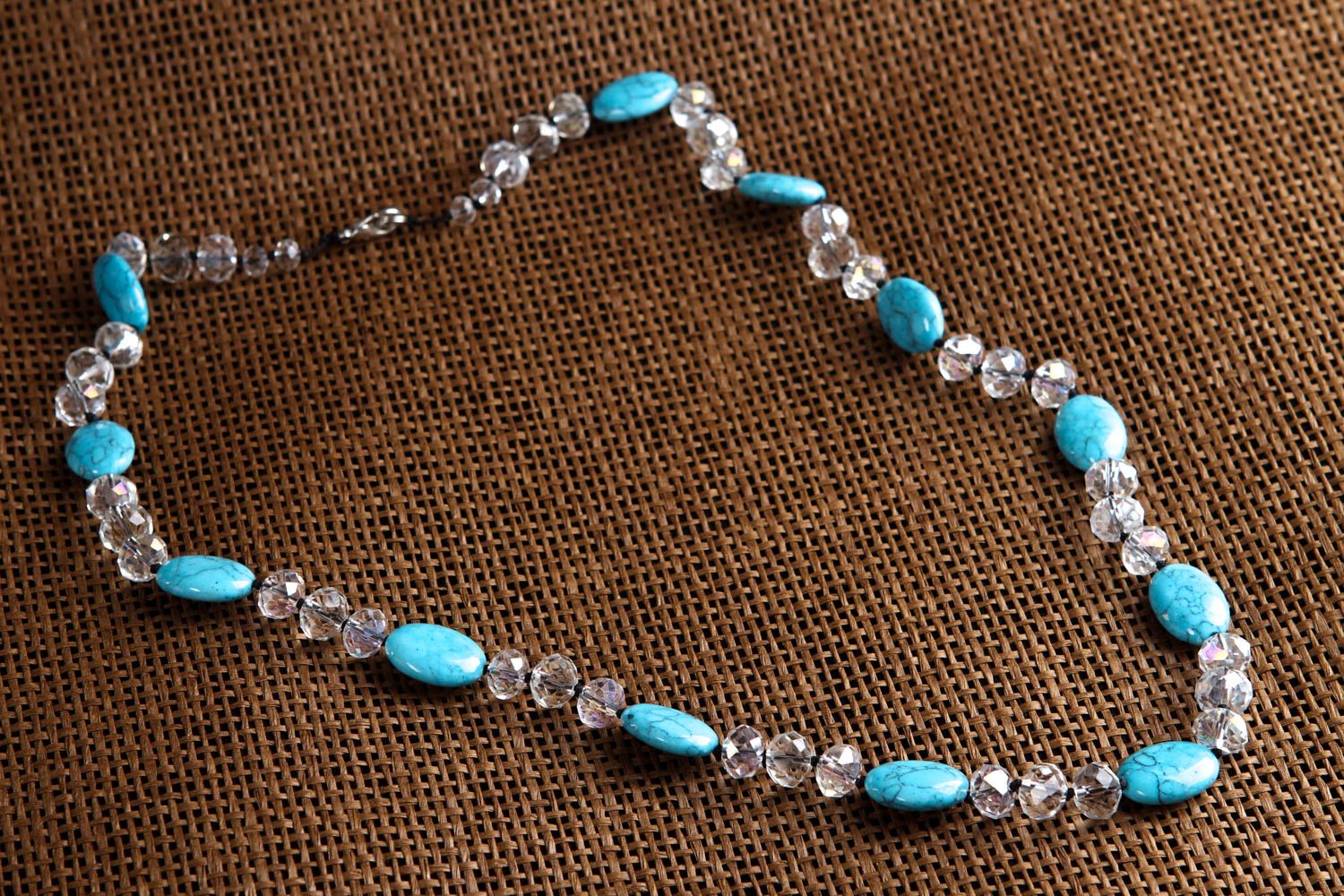 Handmade Perlen Schmuck Halskette Frauen Damen Accessoire blau lang aus Türkis foto 1