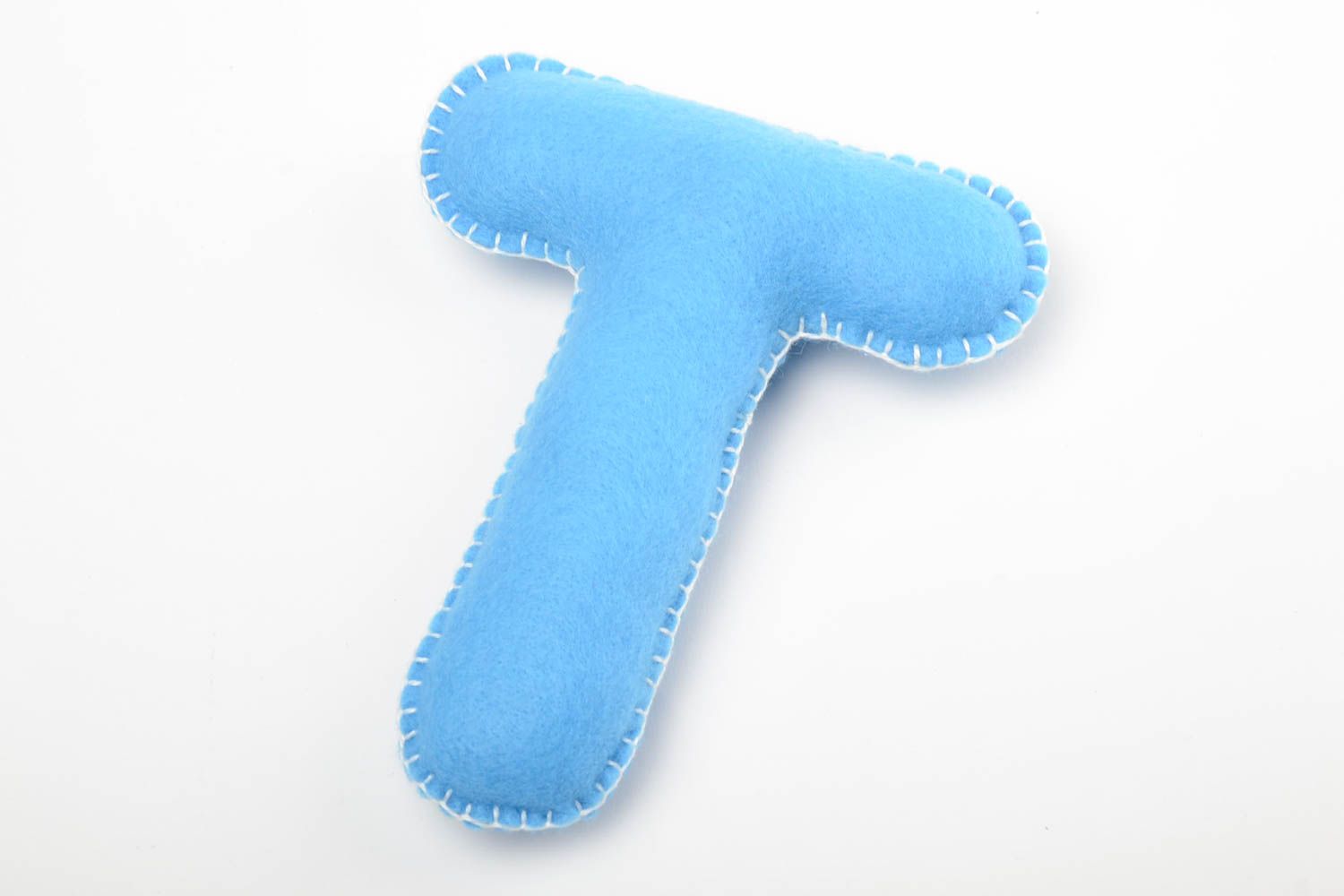 Jouet d'éveil lettre T en feutre bleu clair fait main décoratif pour bébé photo 2