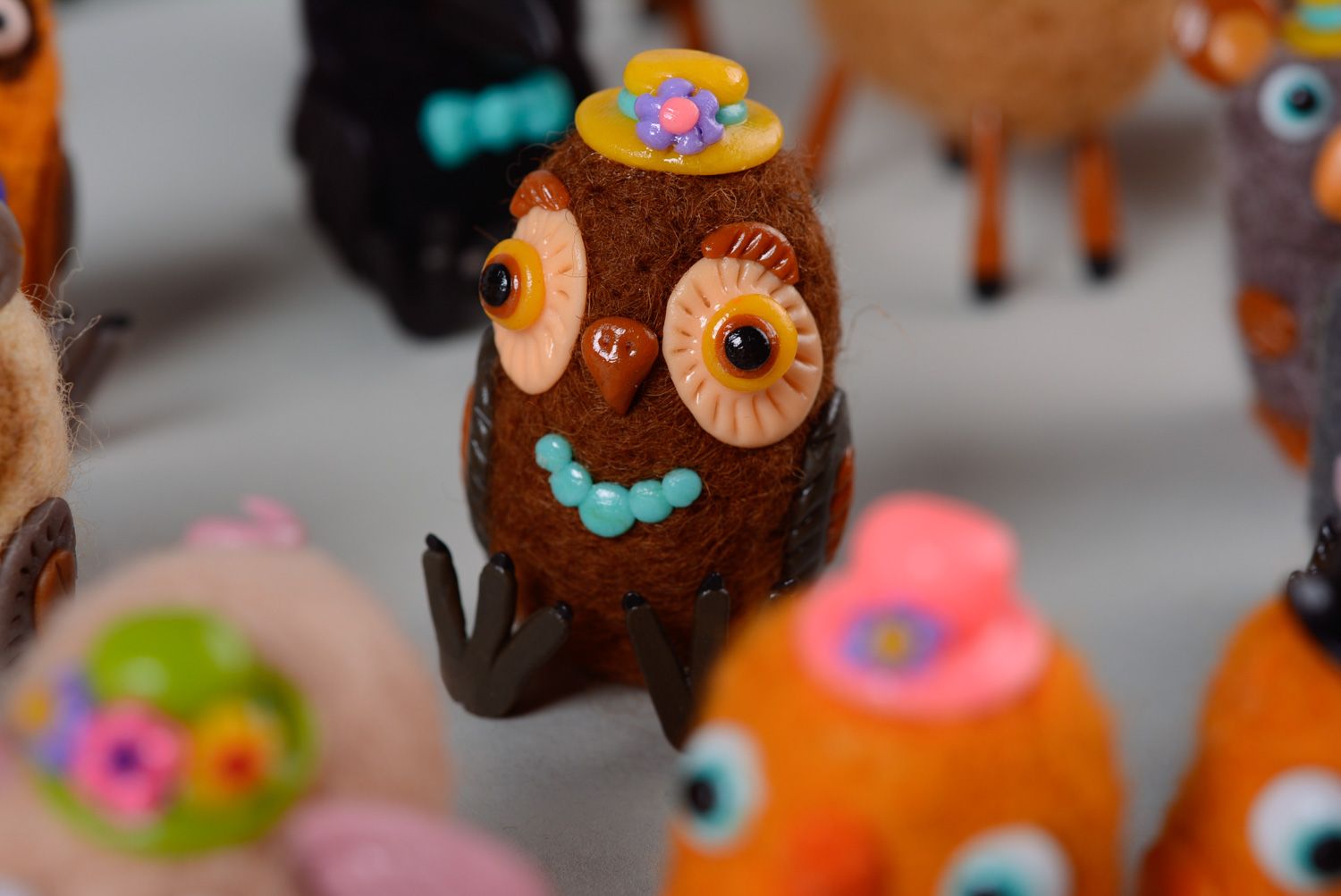 Handmade felted wool miniature toy Owl photo 4