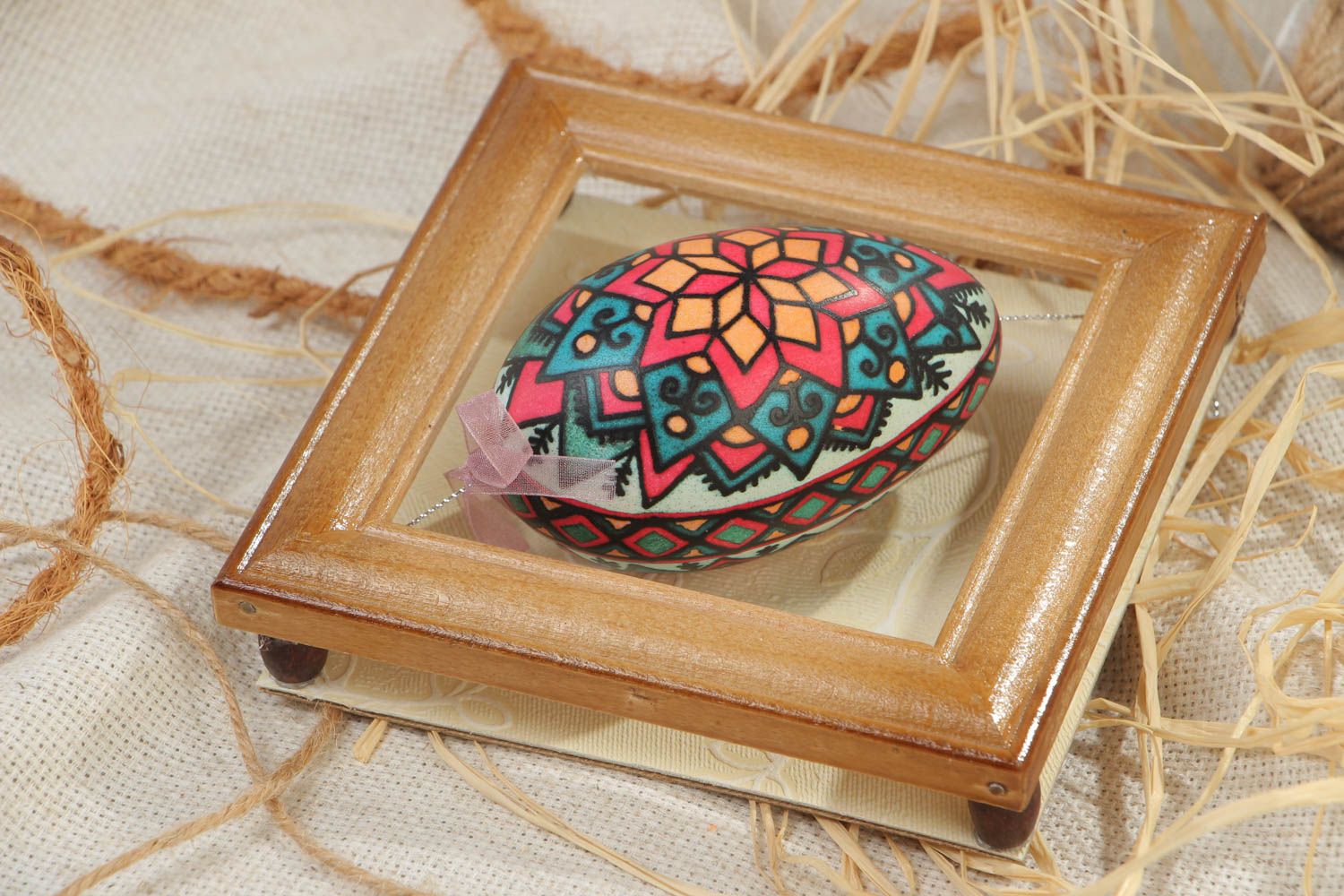 Beautiful handmade framed painted Easter egg photo 1