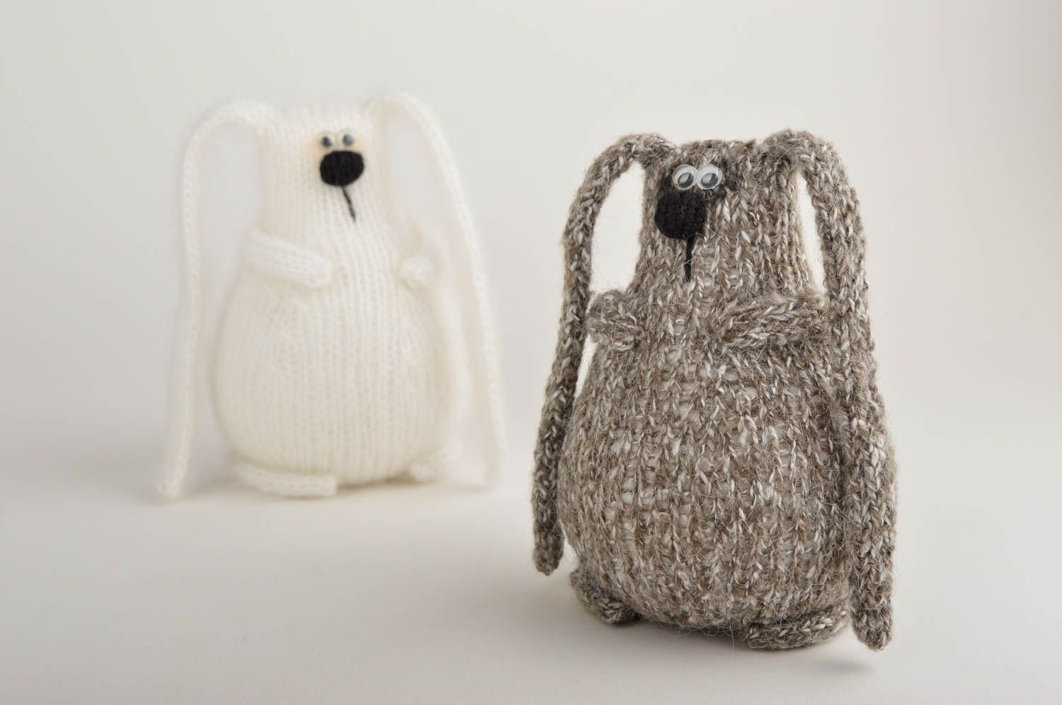 Handmade set of soft toys 2 beautiful crocheted toys stylish rabbits gift photo 4