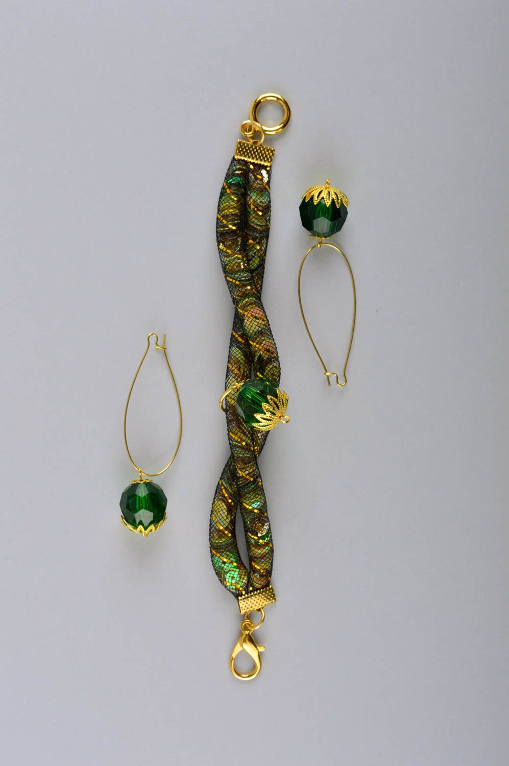Stilvolle lange Ohrringe handmade schönes Armband Mode Accessoires in Grün Set foto 4