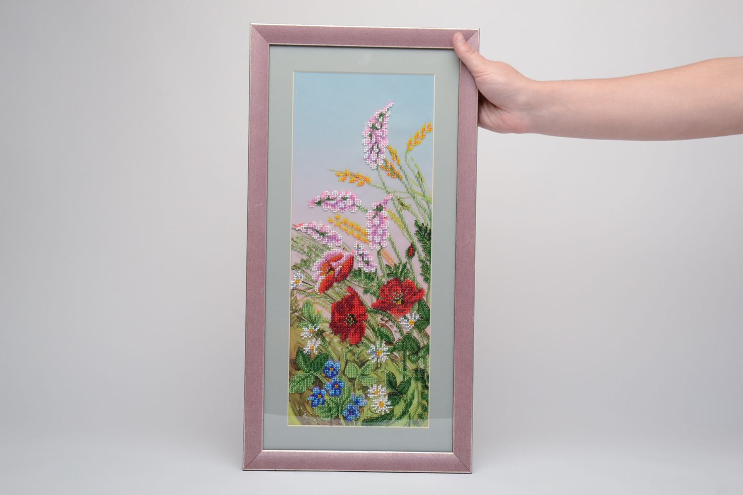 Handmade picture embroidered with beads Summer Field photo 5