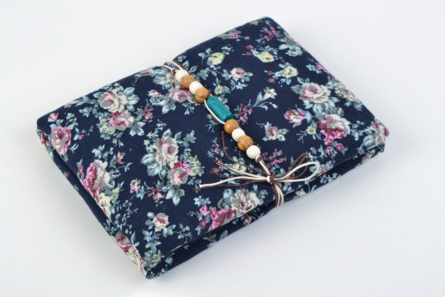 Handmade beautiful notepad with fabric cover decorated with beads present for friend photo 1