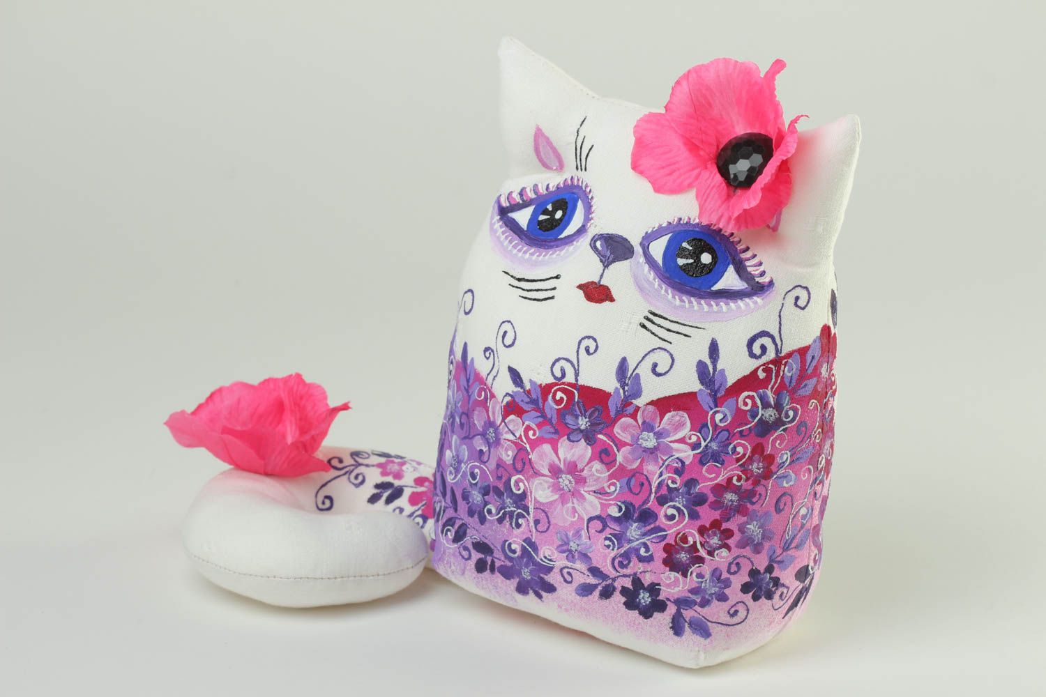 Jouet chat Peluche faite main en coton motif floral Déco maison cadeau photo 2