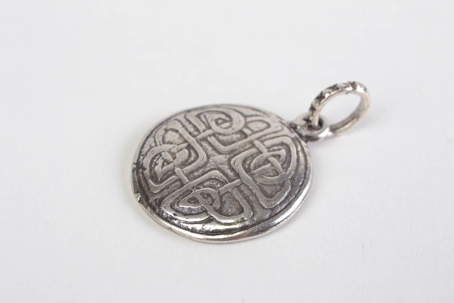 Unusual beautiful handmade design round metal pendant in ethnic style photo 3