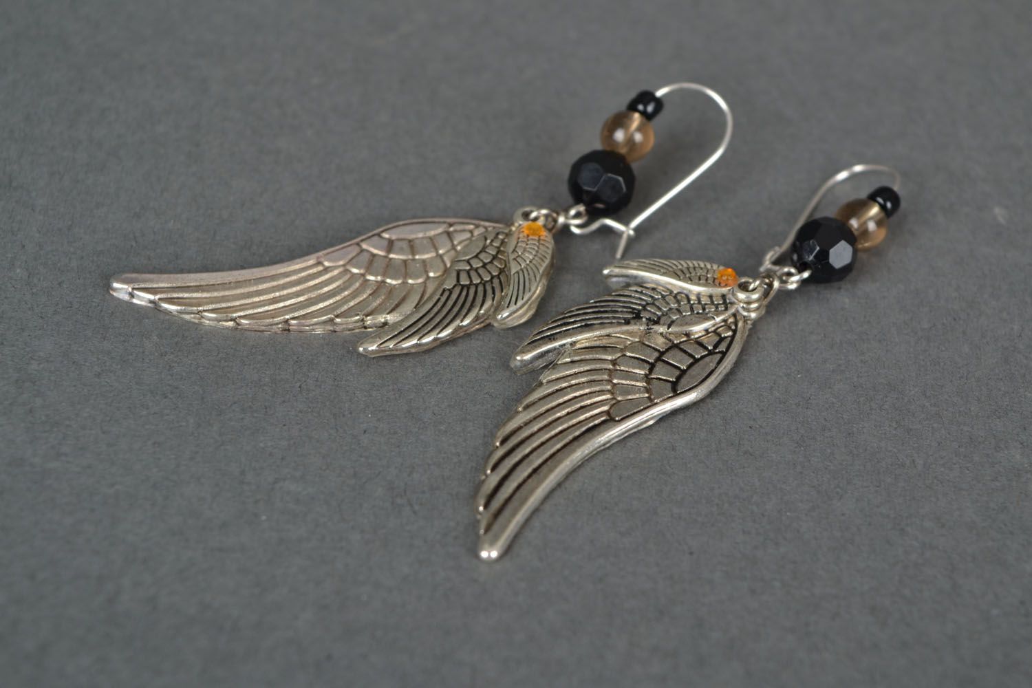 Metal earrings with charms Wings photo 3