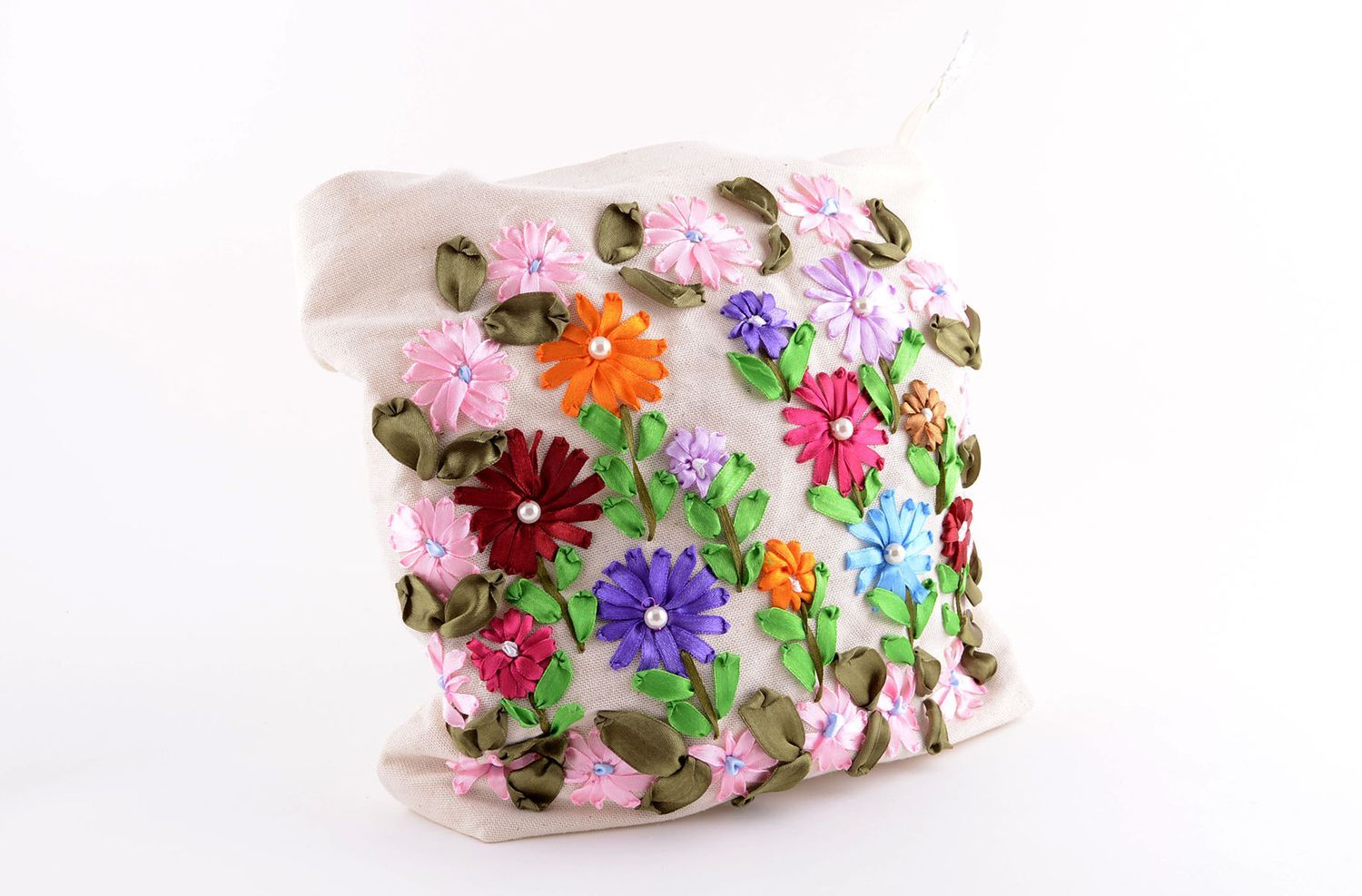 Handmade linen shoulder bag embroidered textile bag elegant summer bag photo 3