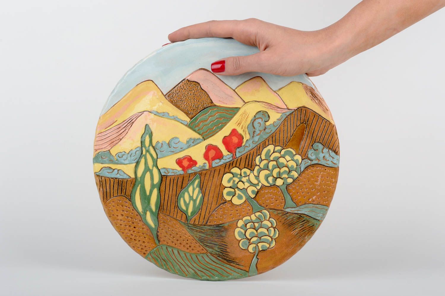 Handgemachte Keramik für Wand Deko Keramik Wandteller bunt originelles Geschenk  foto 2