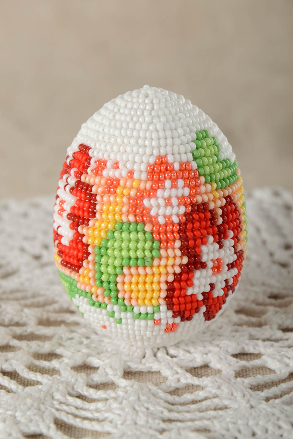 Handmade statuette egg unusual beaded souvenir cute present made of wood photo 1
