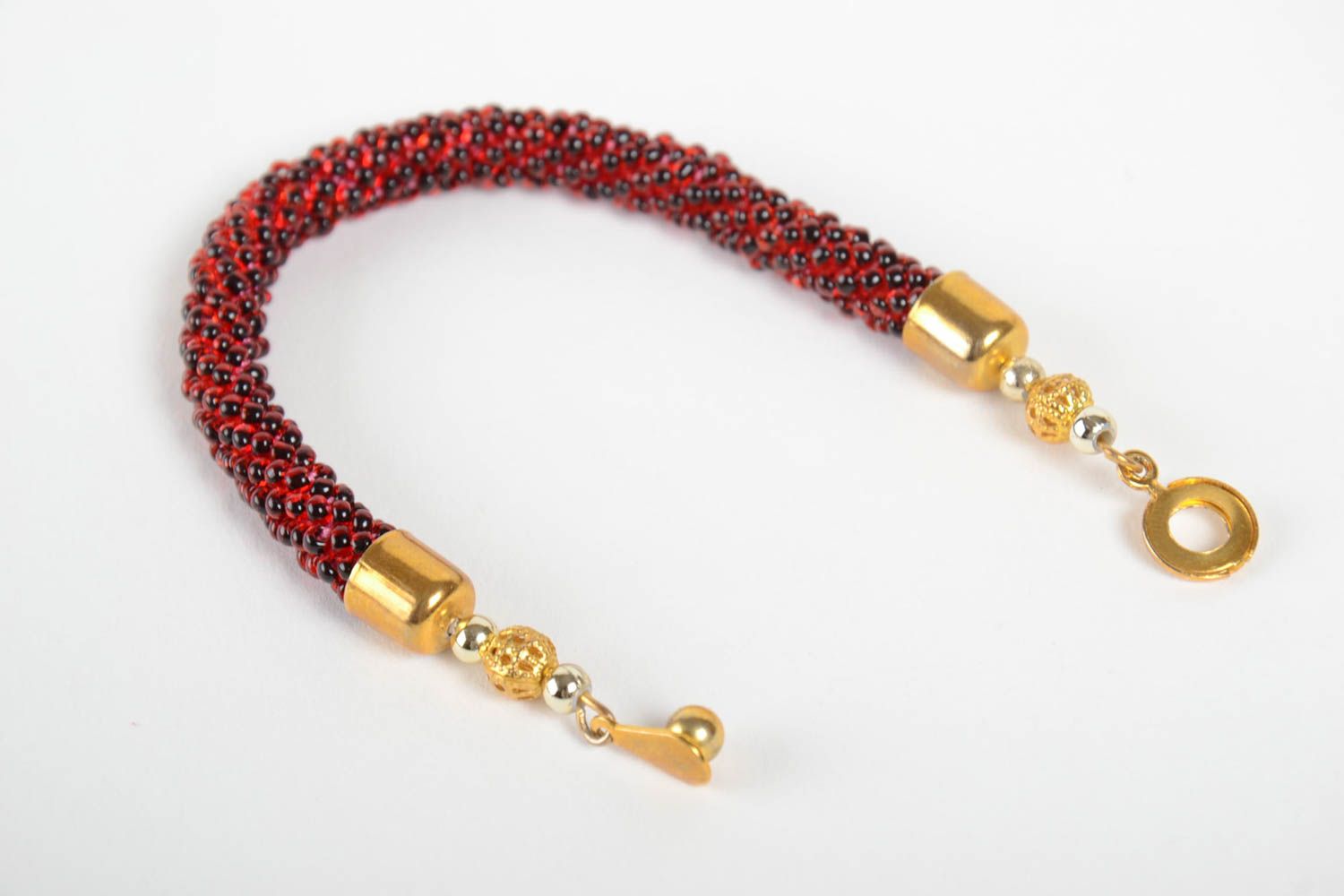 Bracelet perles de rocaille Bijou fait main Accessoire femme rouge noir design photo 3