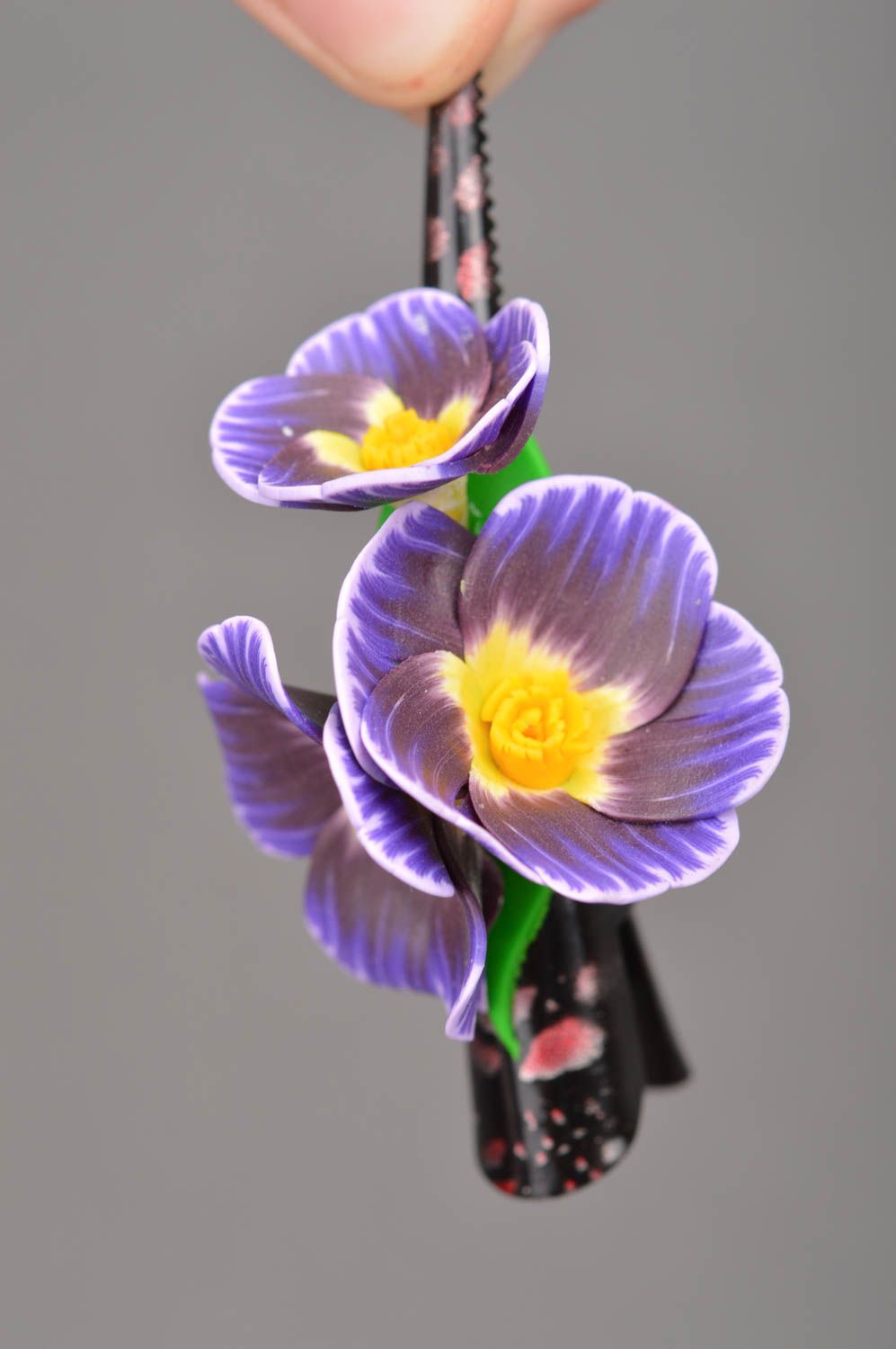 Blumen Haarspange aus Polymerton mit lila Schneeglöckchen künstlerisch handmade foto 2