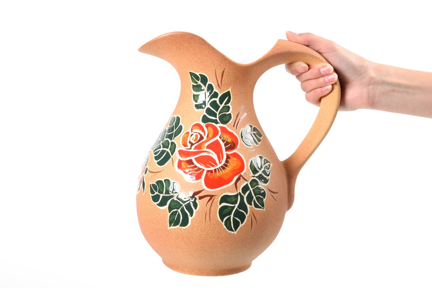 100 oz ceramic water jug with handle and floral design in beige color 4 lb photo 2