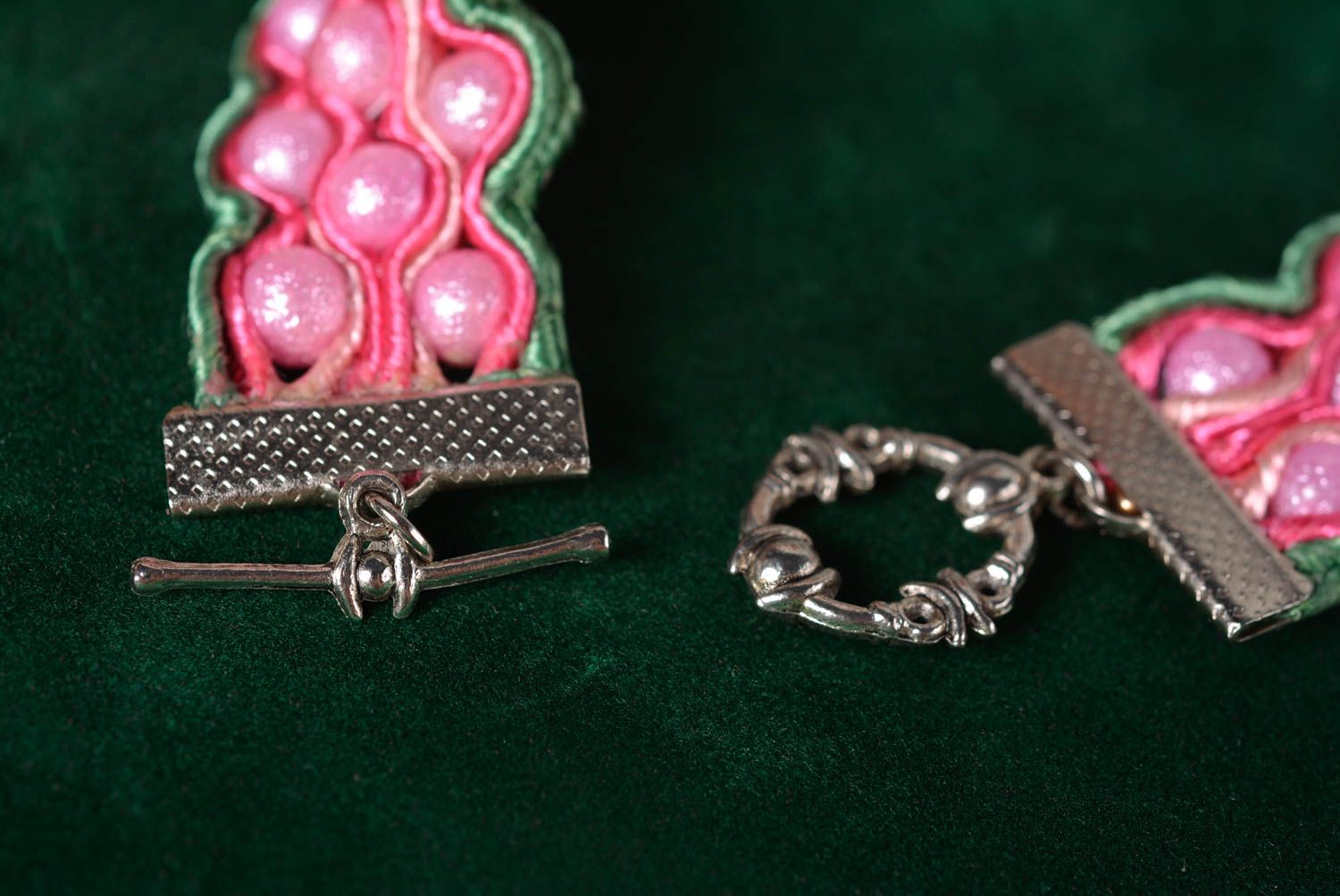 Браслет сутажная вышивка браслет ручной работы вышитый браслет розовый фото 5