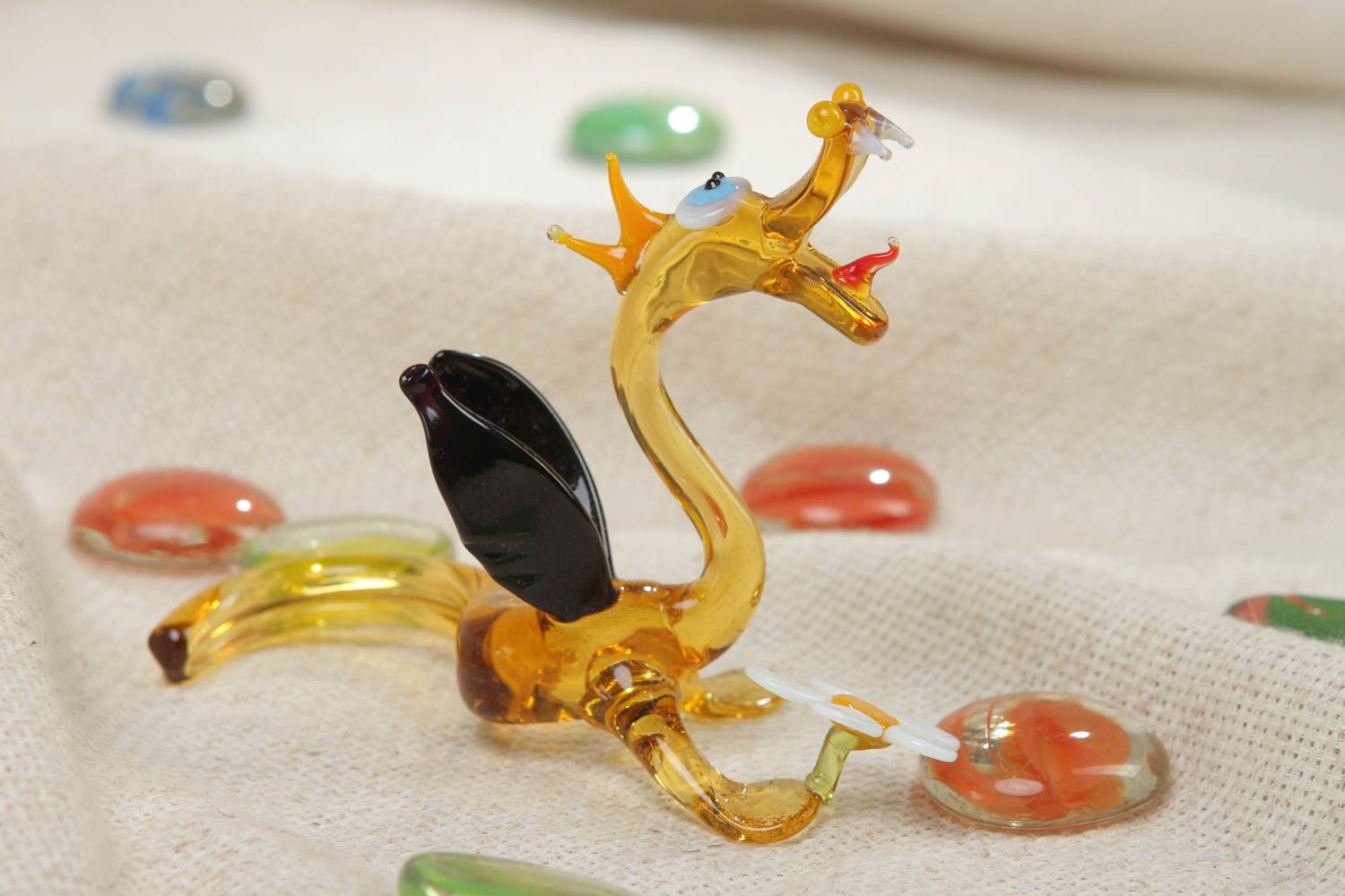 Figurine miniature en verre au chalumeau jaune décorative faite main Dragon photo 5