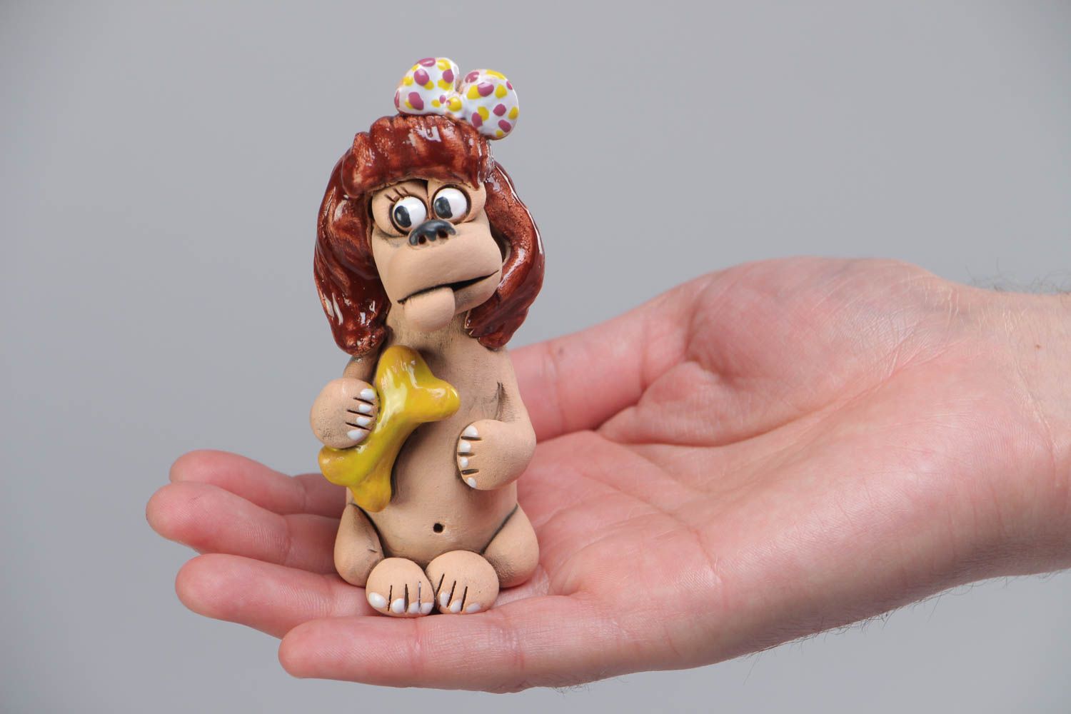 Handmade collectible miniature ceramic animal figurine painted with acrylics dog photo 5