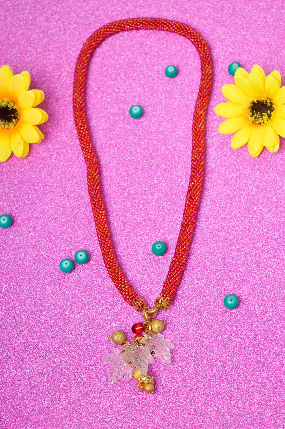 Handmade red stylish necklace beaded elegant necklace female jewelry gift photo 1