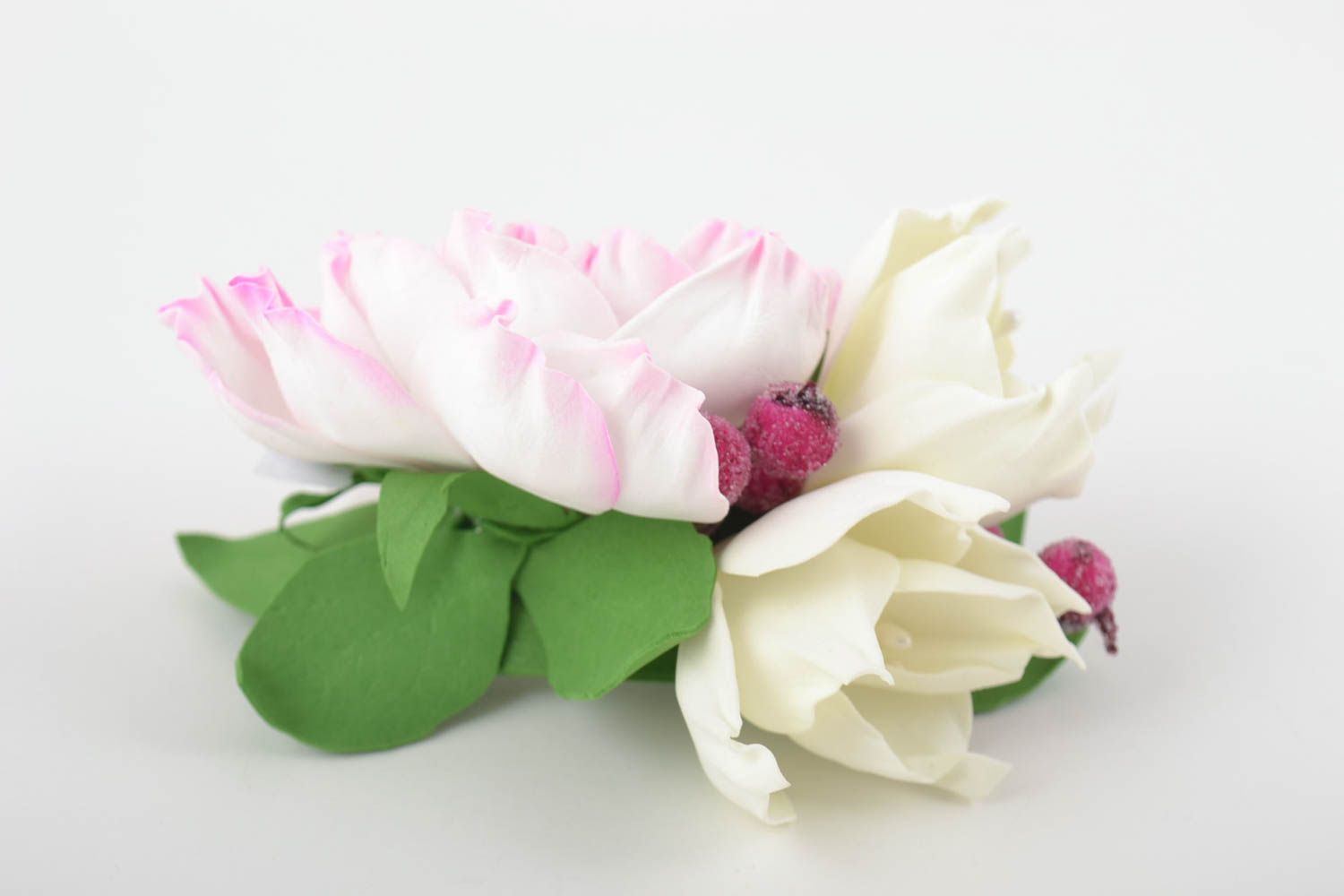 Гребешок для волос из фоамирана авторского дизайна с розовым цветком красивый фото 9