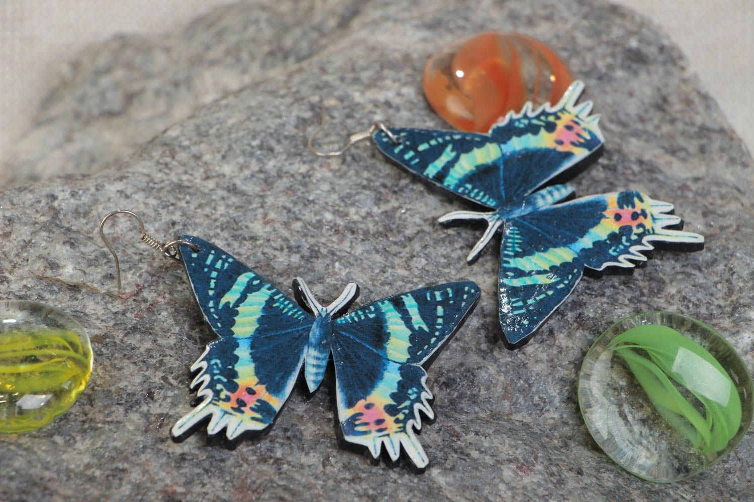 Beautiful handmade earrings with self-hardening plastic charms Butterflies photo 1