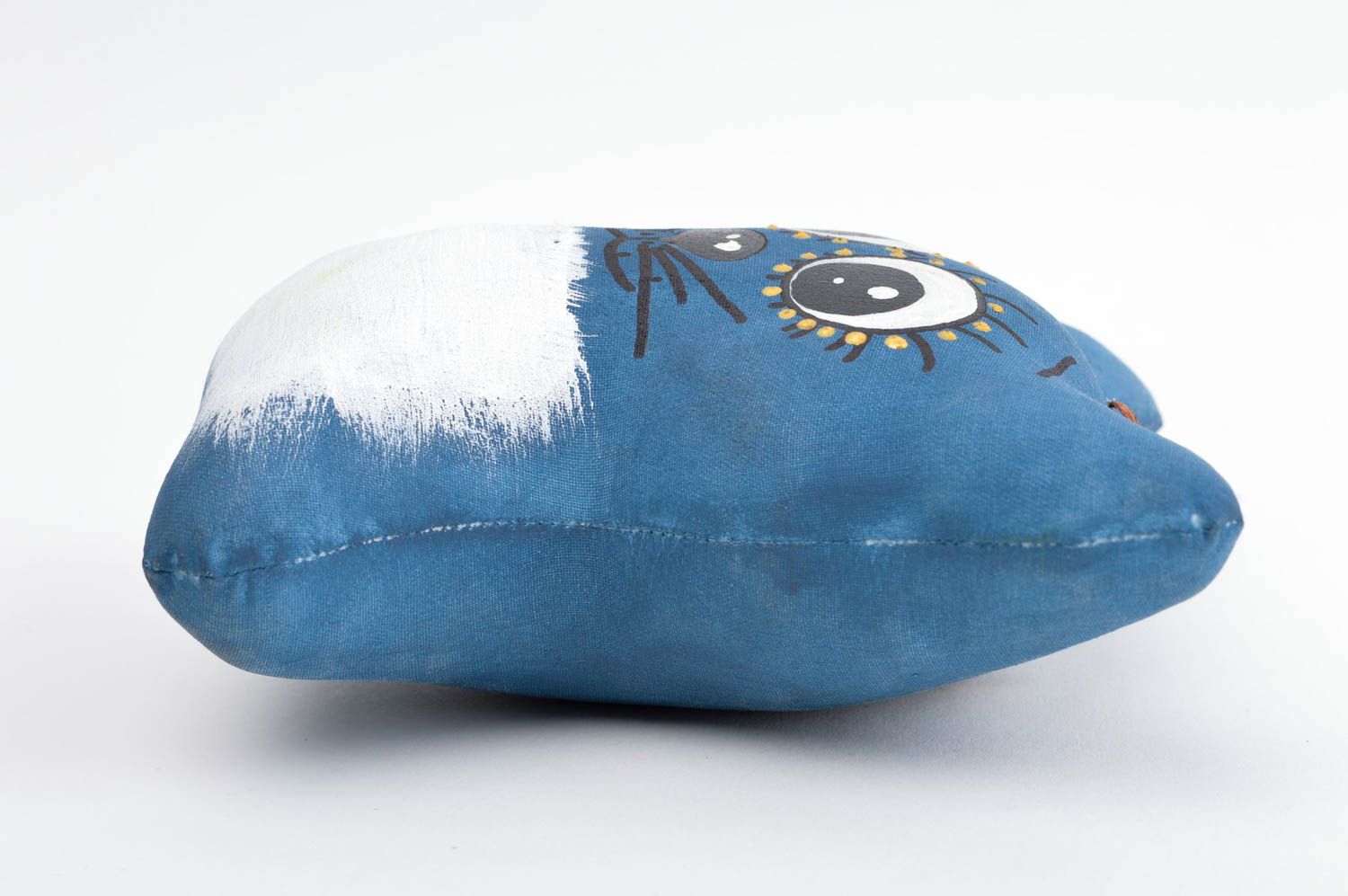 Peluche faite main Jouet chat lin bleu design Cadeau original acrylique photo 3