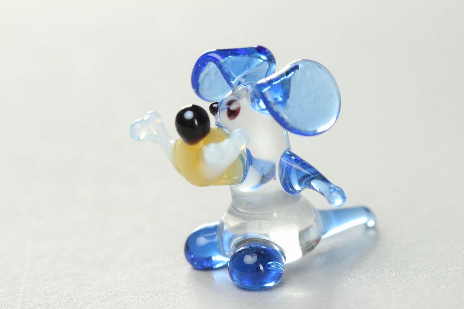 Tiny lampwork glass statuette Dog with Bone photo 2