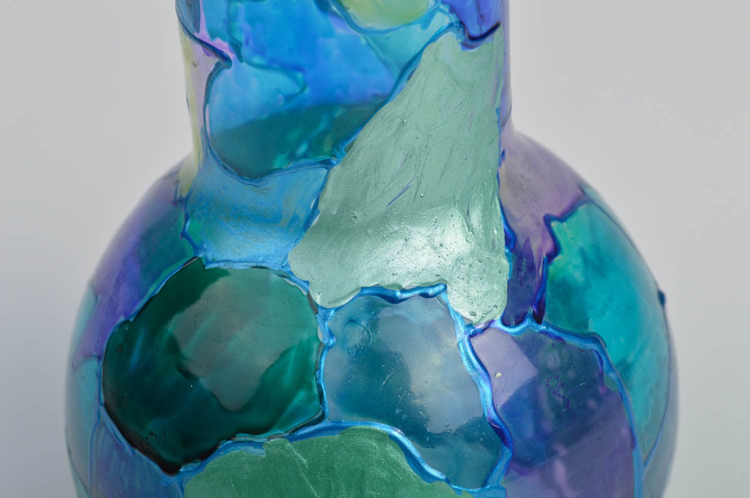 Vase en verre fait main Déco maison bleu peint original 50 cl Cadeau pour femme photo 4