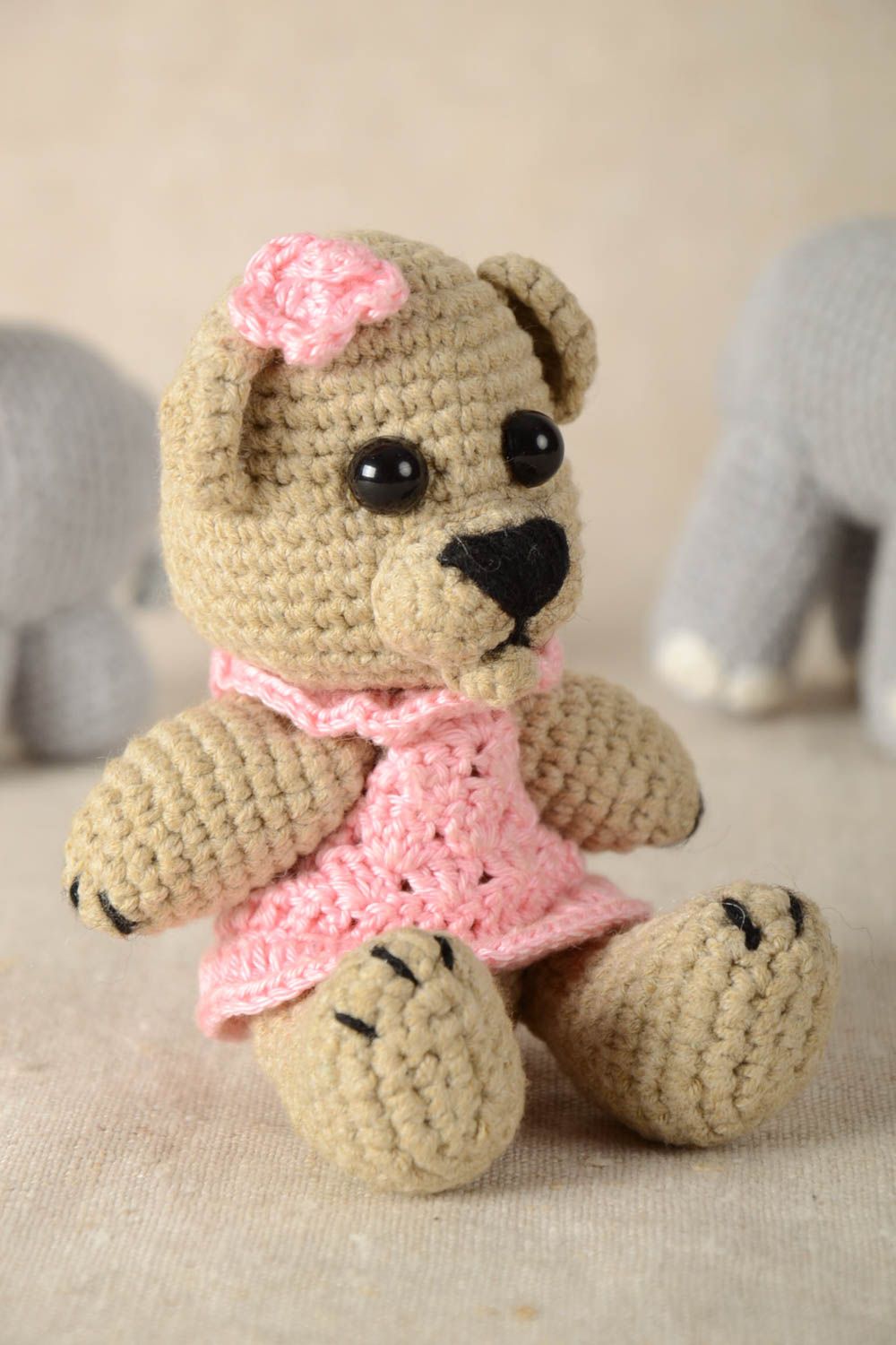 Cute crocheted bear stylish handmade soft toy unusual present for kids photo 1