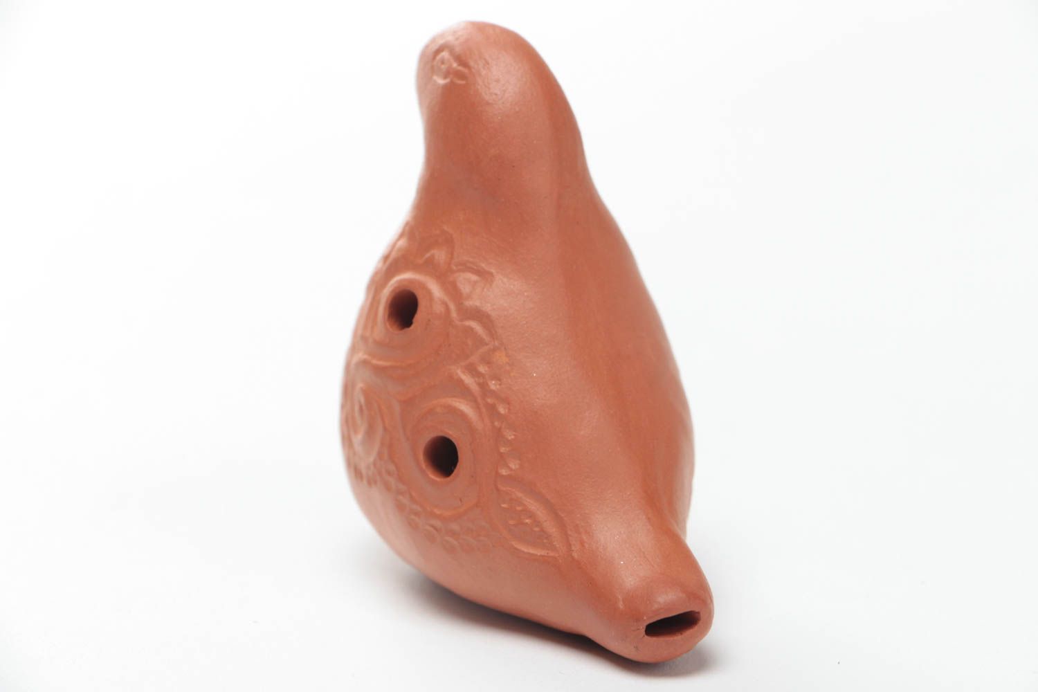 Small homemade designer brown clay ocarina Bird ceramic penny whistle photo 4