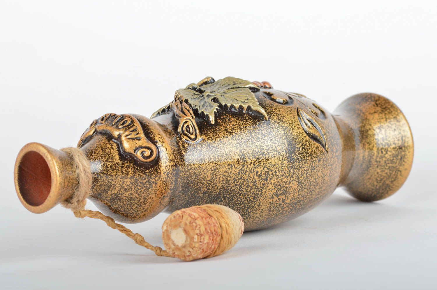 Bemalte schöne Ton Flasche mit Glasur Keramik Karaffe von Handarbeit in Braun foto 5