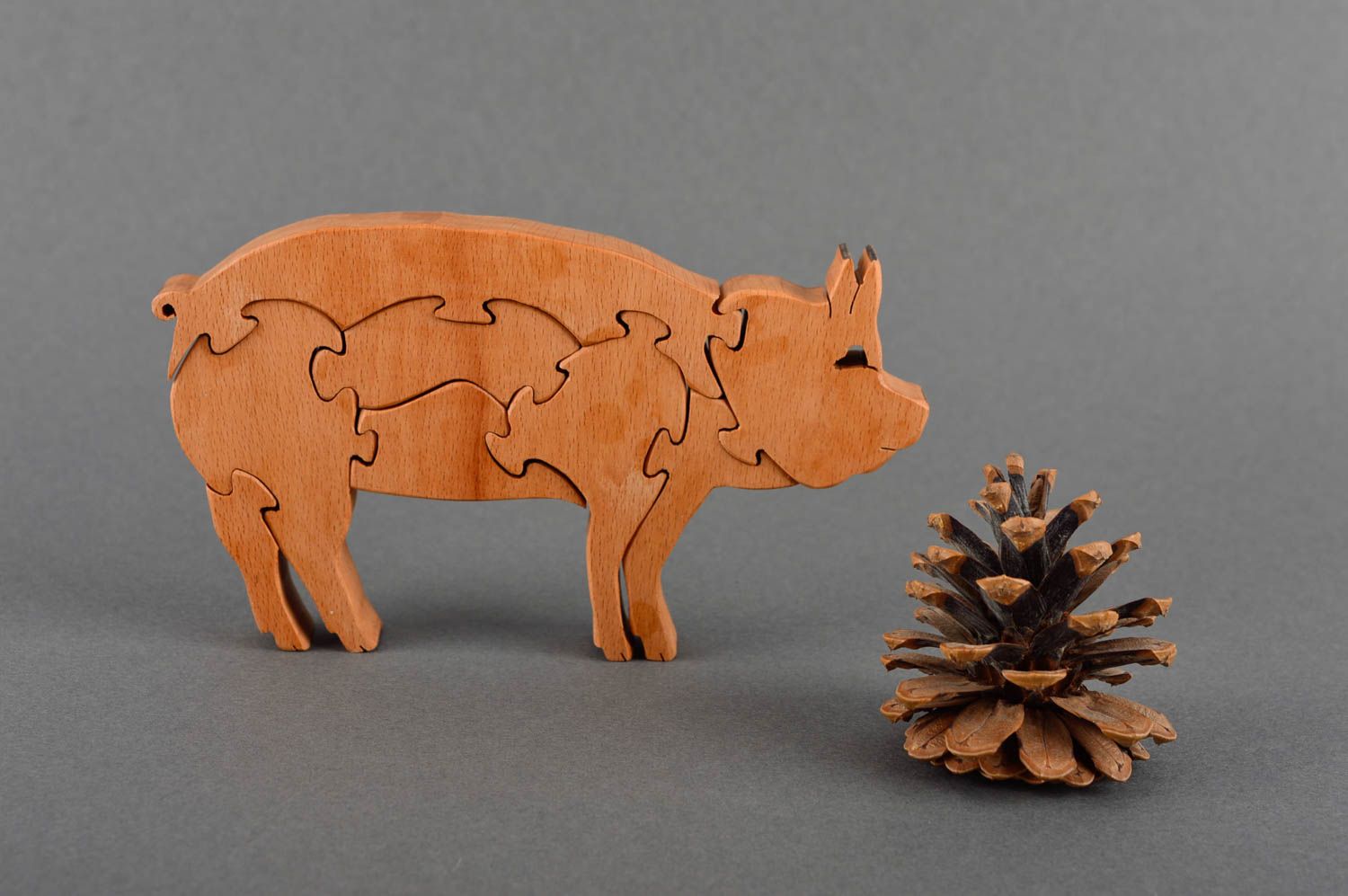 Puzzle cochon fait main Puzzle bois Jouet éveil écologique design original photo 1