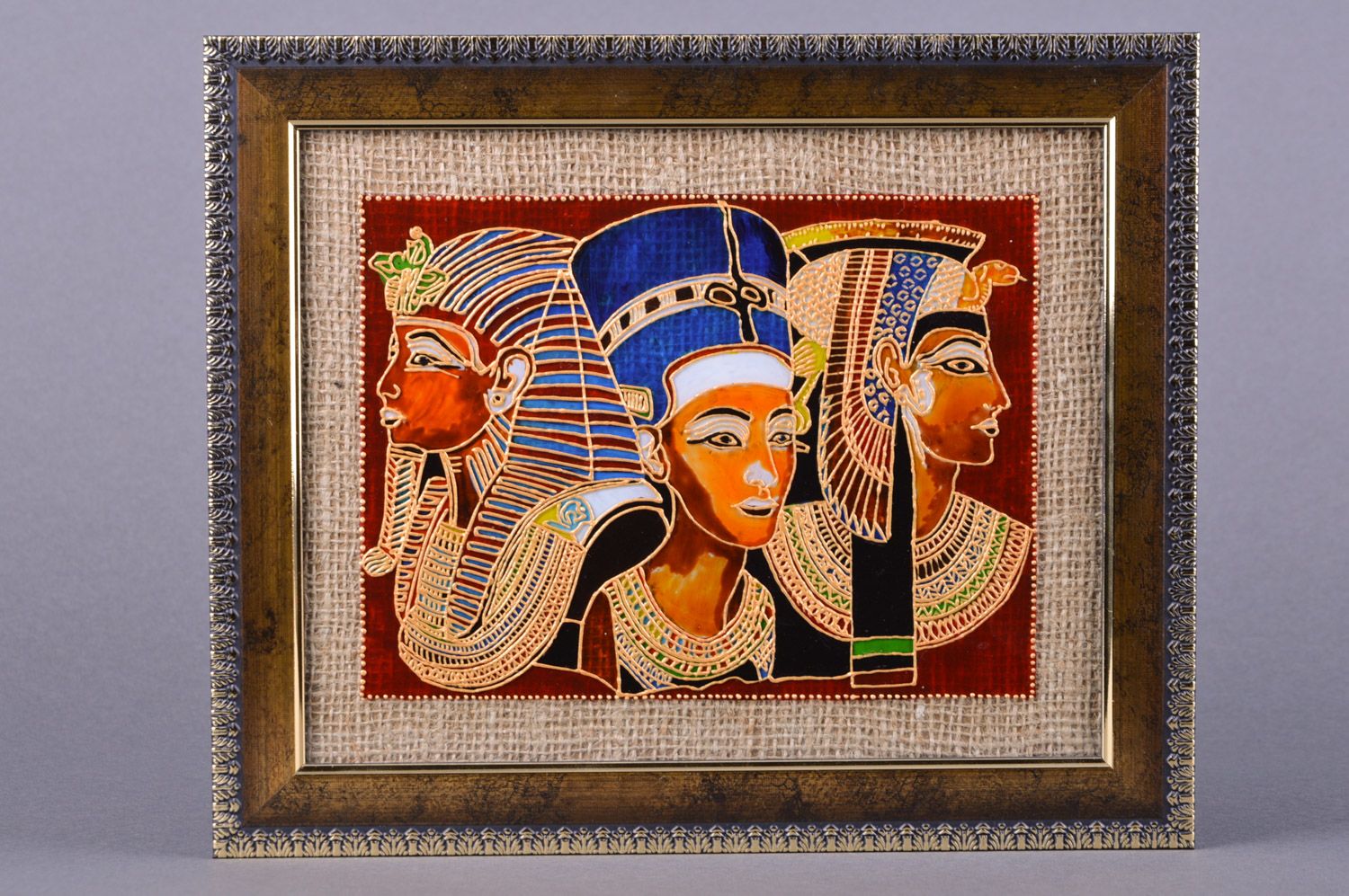 Handgemachtes Wandbild aus Glas Pharaonen mit Vitrage Bemalung im Rahmen  foto 4