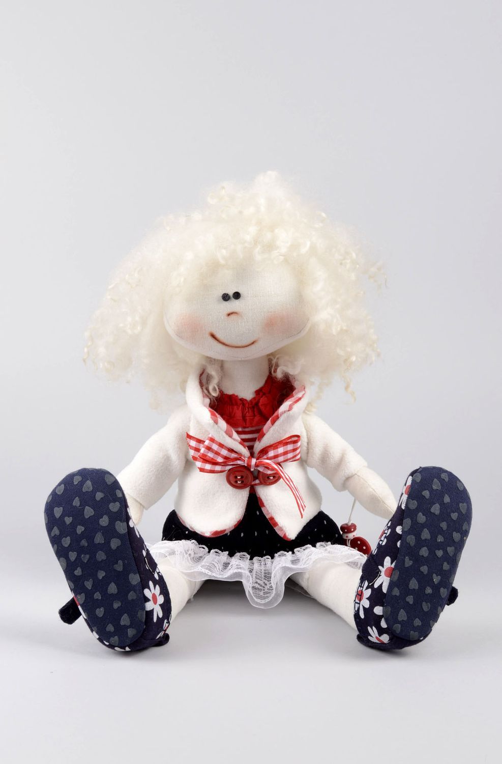 Кукла ручной работы тряпичная кукла белая необычная кукла из ткани дизайнерская фото 4