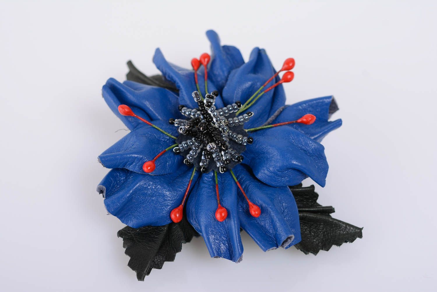 Beautiful handmade large blue leather flower brooch hair clip stylish photo 1