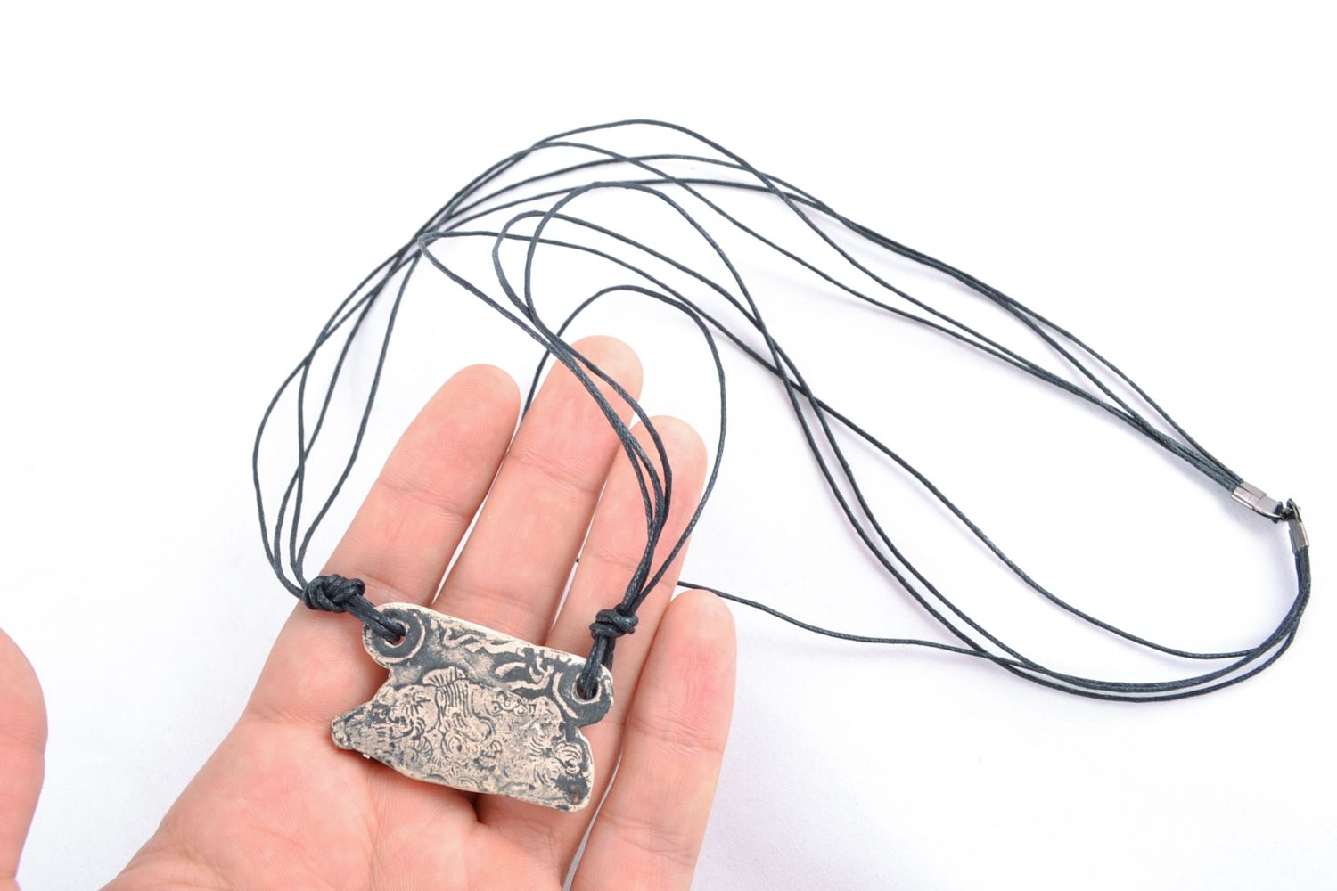 Ceramic pendant in ethnic style with cord photo 2