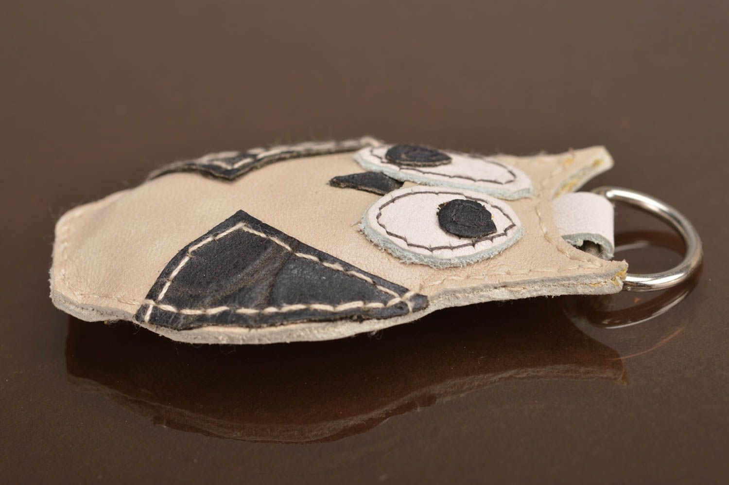 Handmade designer leather key chain soft toy cute gray owl key fob for children photo 2