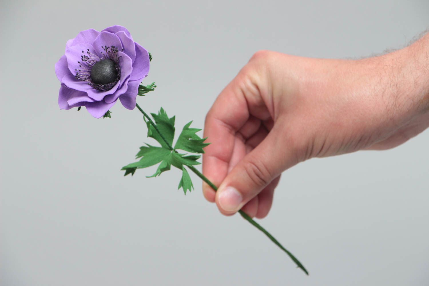 Handmade designer artificial foamiran flower violet anemone for interior decor photo 5